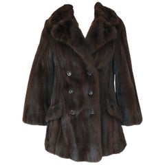 Retro 1960s Unlabeled Pierre Cardin Deep Chocolate Fur Pea Jacket or Coat