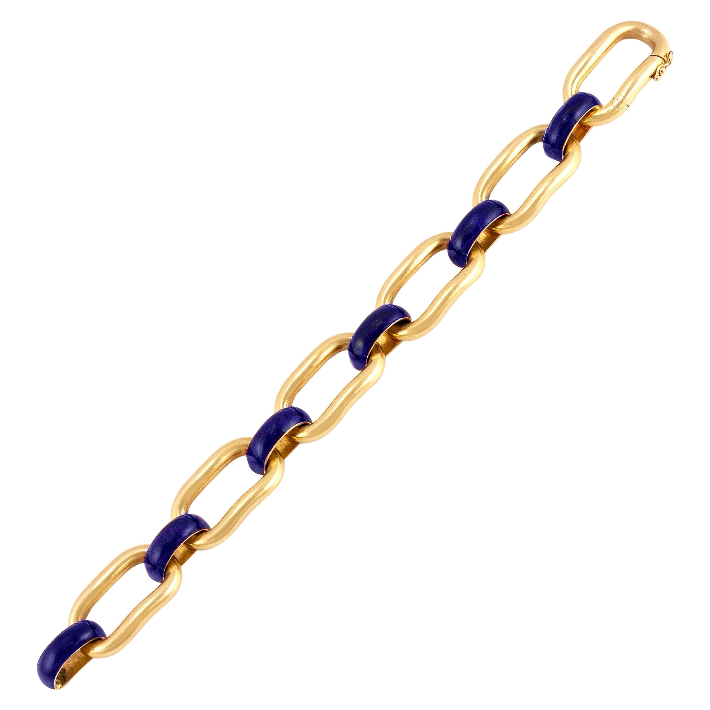 Unoarre Bracelet en or 18 carats et émail bleu, années 1960 en vente