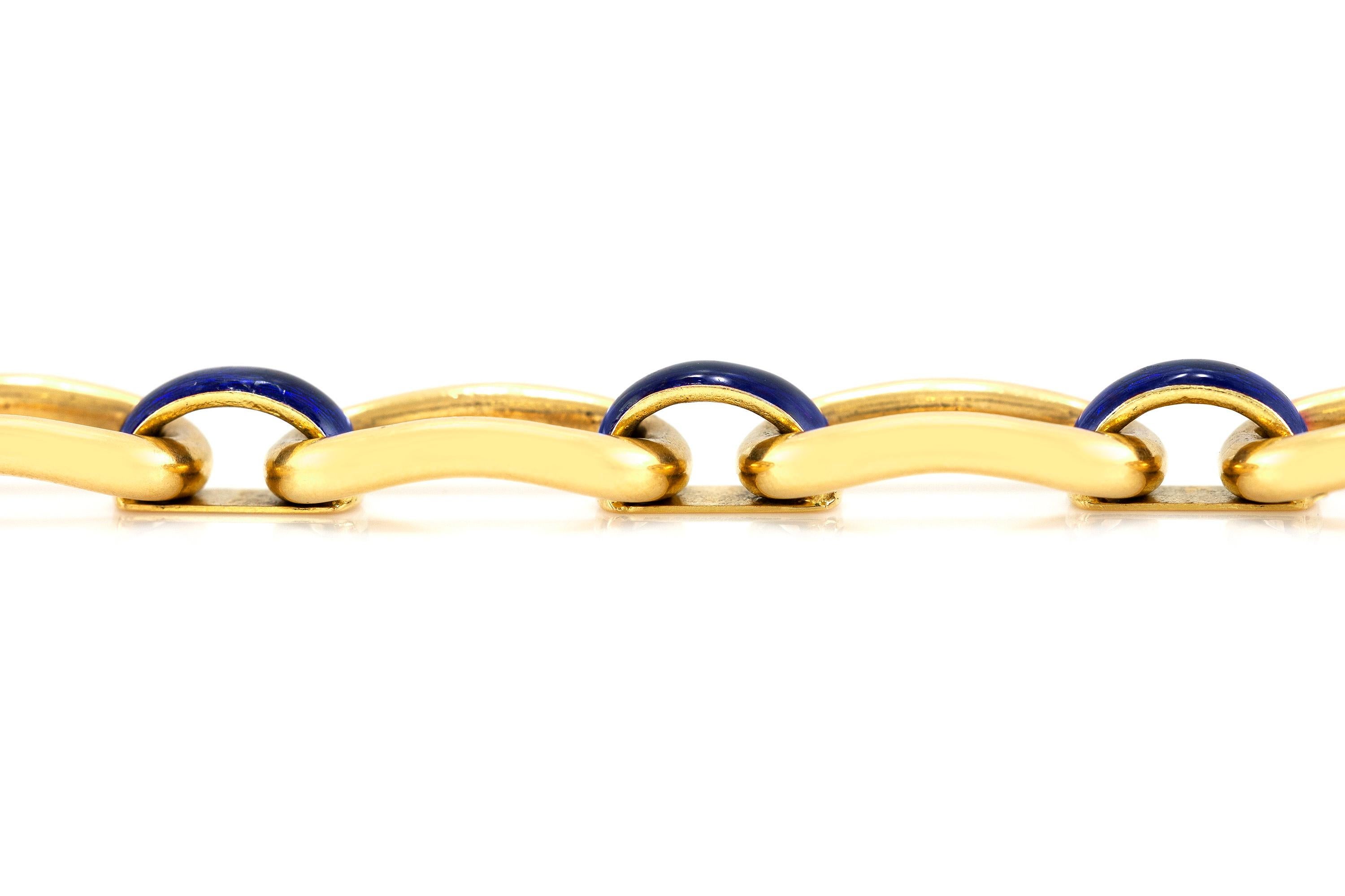 Unoarre Bracelet en or 18 carats et émail bleu, années 1960 Excellent état - En vente à New York, NY