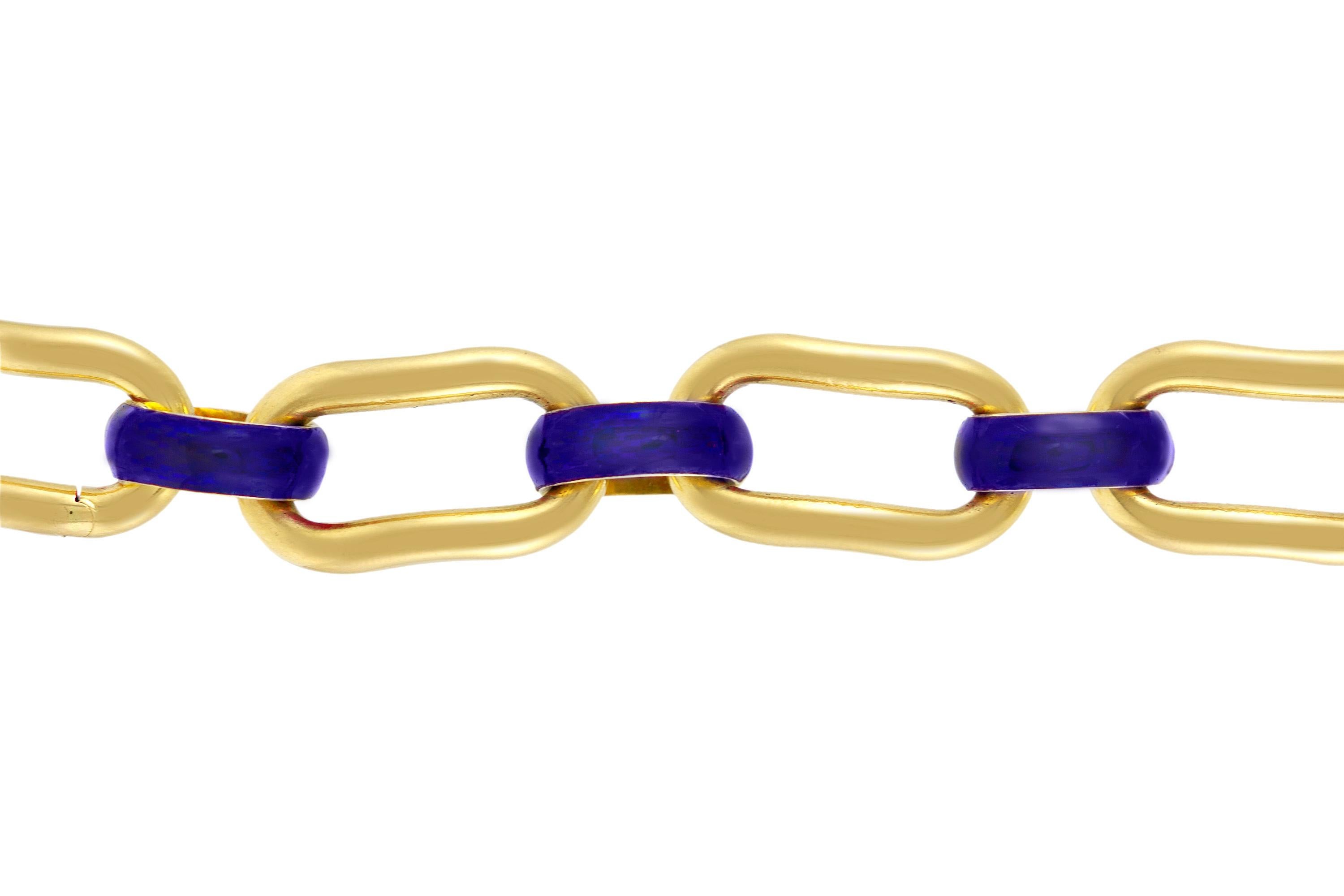 Women's or Men's 1960s Unoarre Blue Enamel 18 Karat Bracelet For Sale