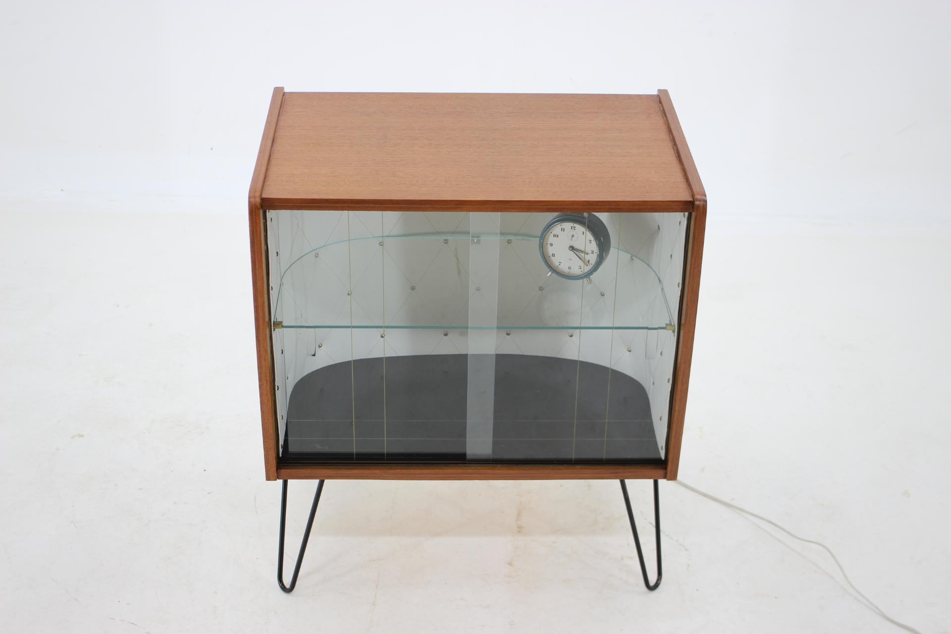 Veneer 1960s Upcycled Display Cabinet with Glass, Czechoslovakia For Sale