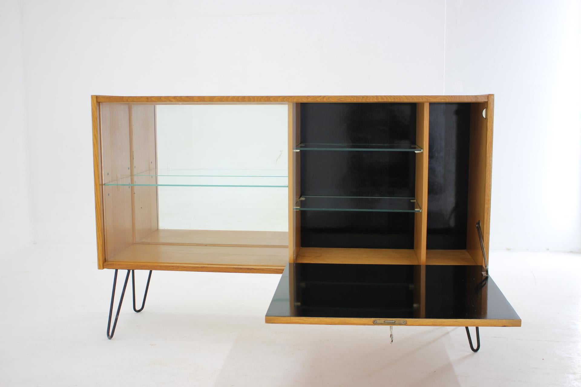 Mid-20th Century 1960s Upcycled Oak and Glass Cabinet, Czechoslovakia