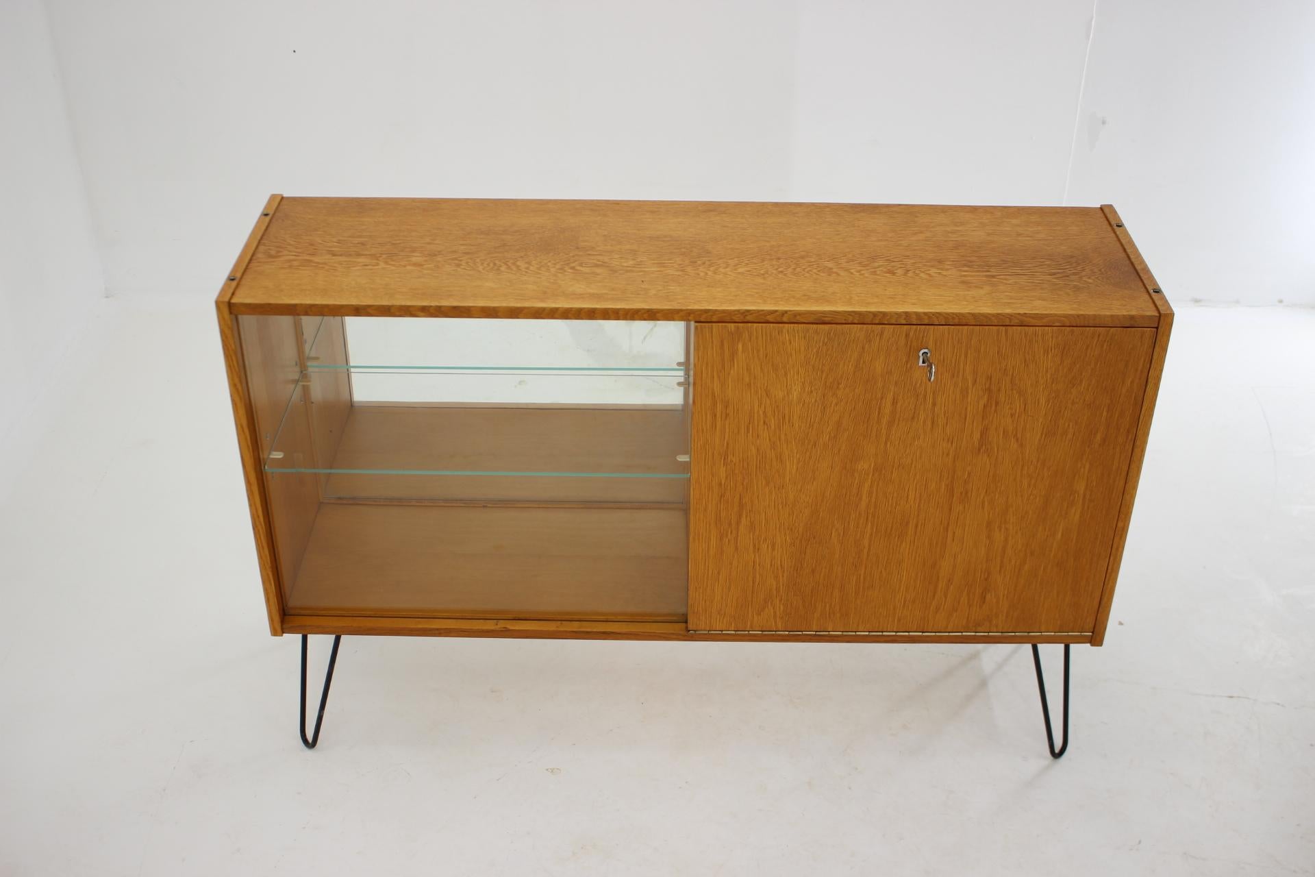 1960s Upcycled Oak and Glass Cabinet, Czechoslovakia 2