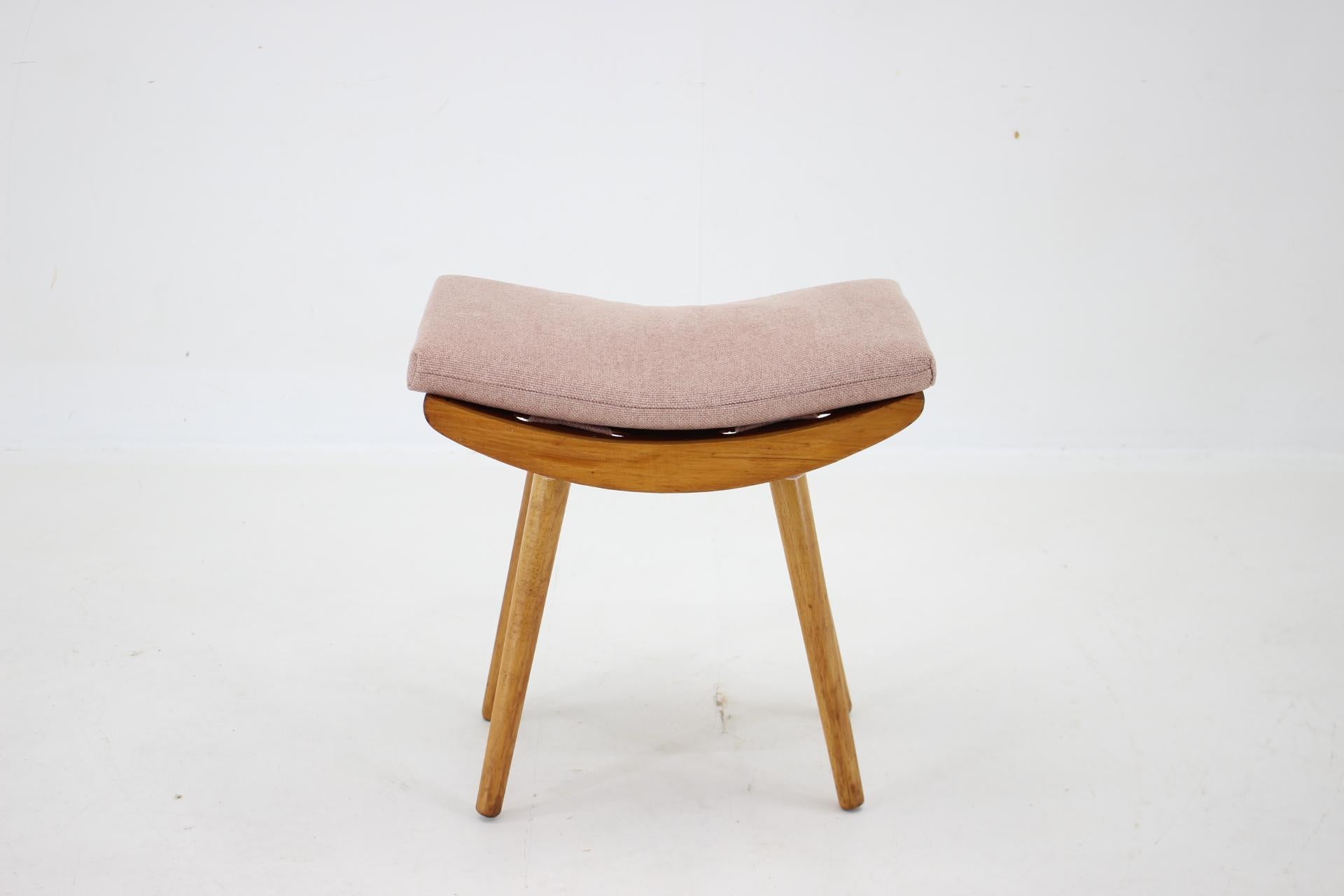 Mid-Century Modern 1960s Upholstered Ash Stool, Czechoslovakia For Sale