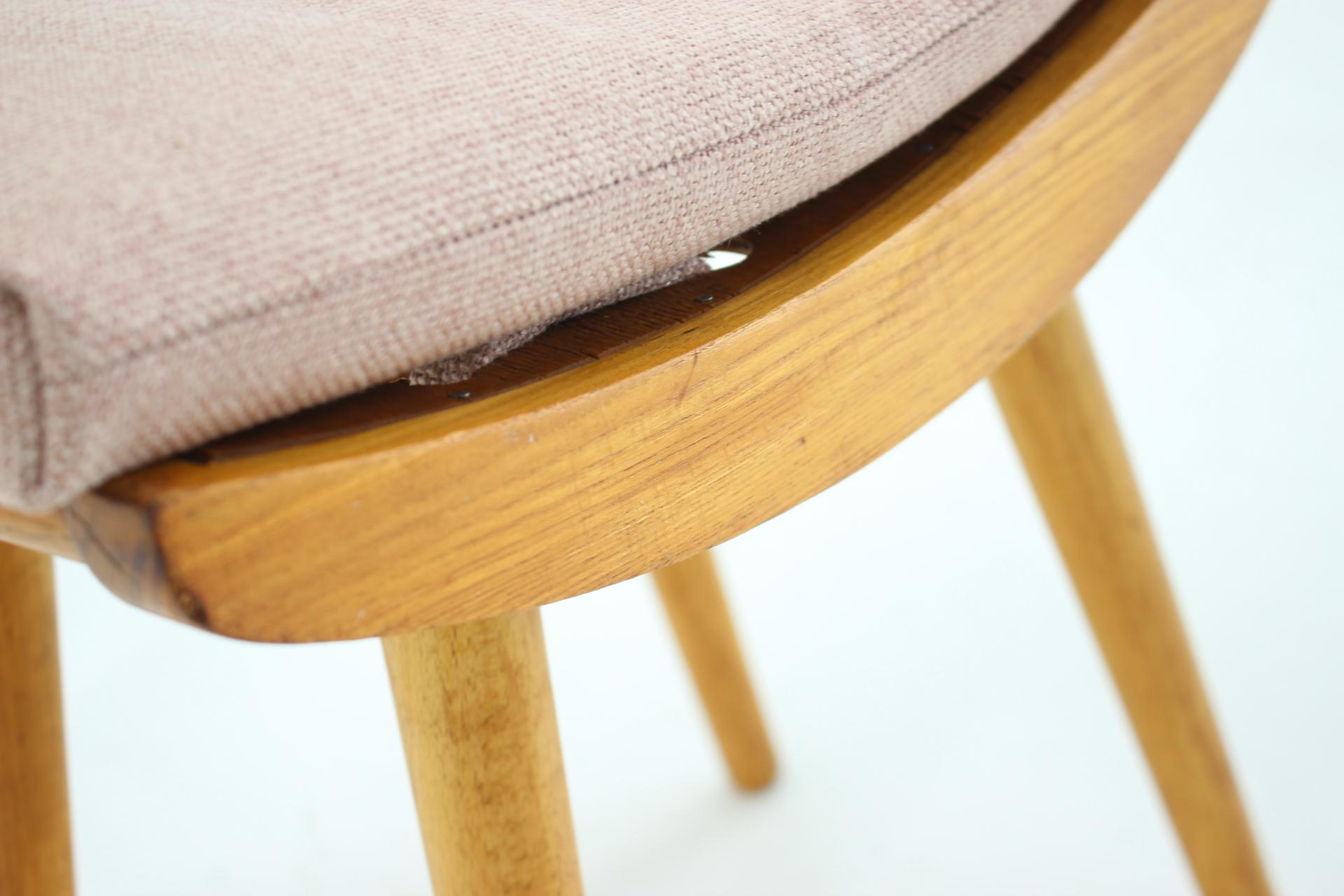 Mid-20th Century 1960s Upholstered Ash Stool, Czechoslovakia For Sale