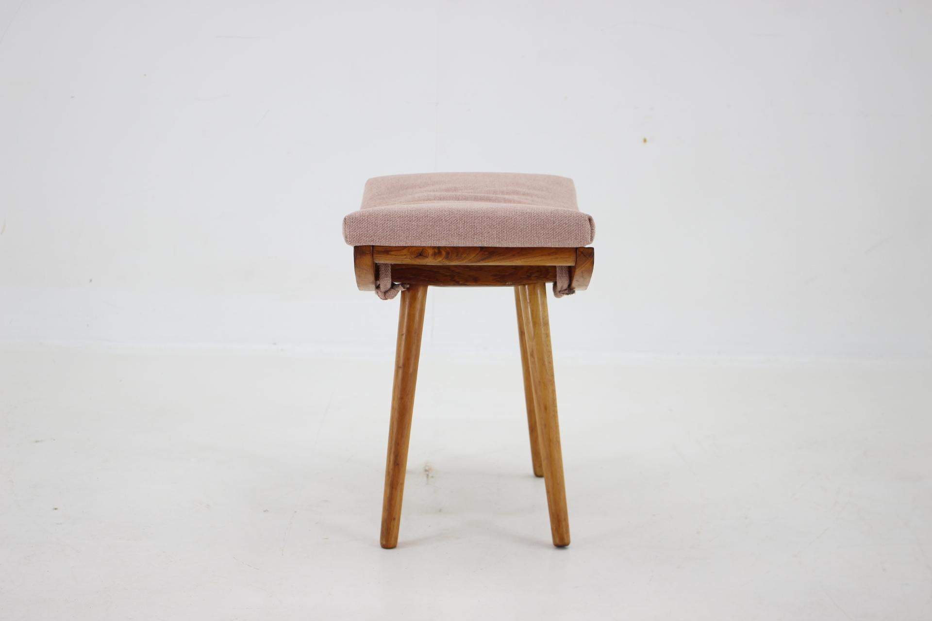 Fabric 1960s Upholstered Ash Stool, Czechoslovakia For Sale