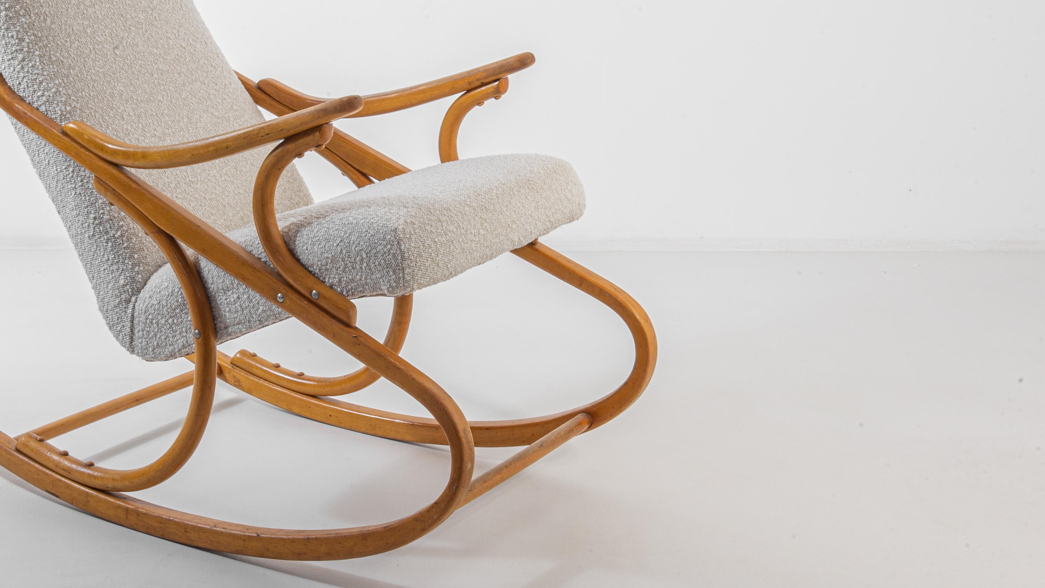 1960s Upholstered Bentwood Rocking Chair by TON 2