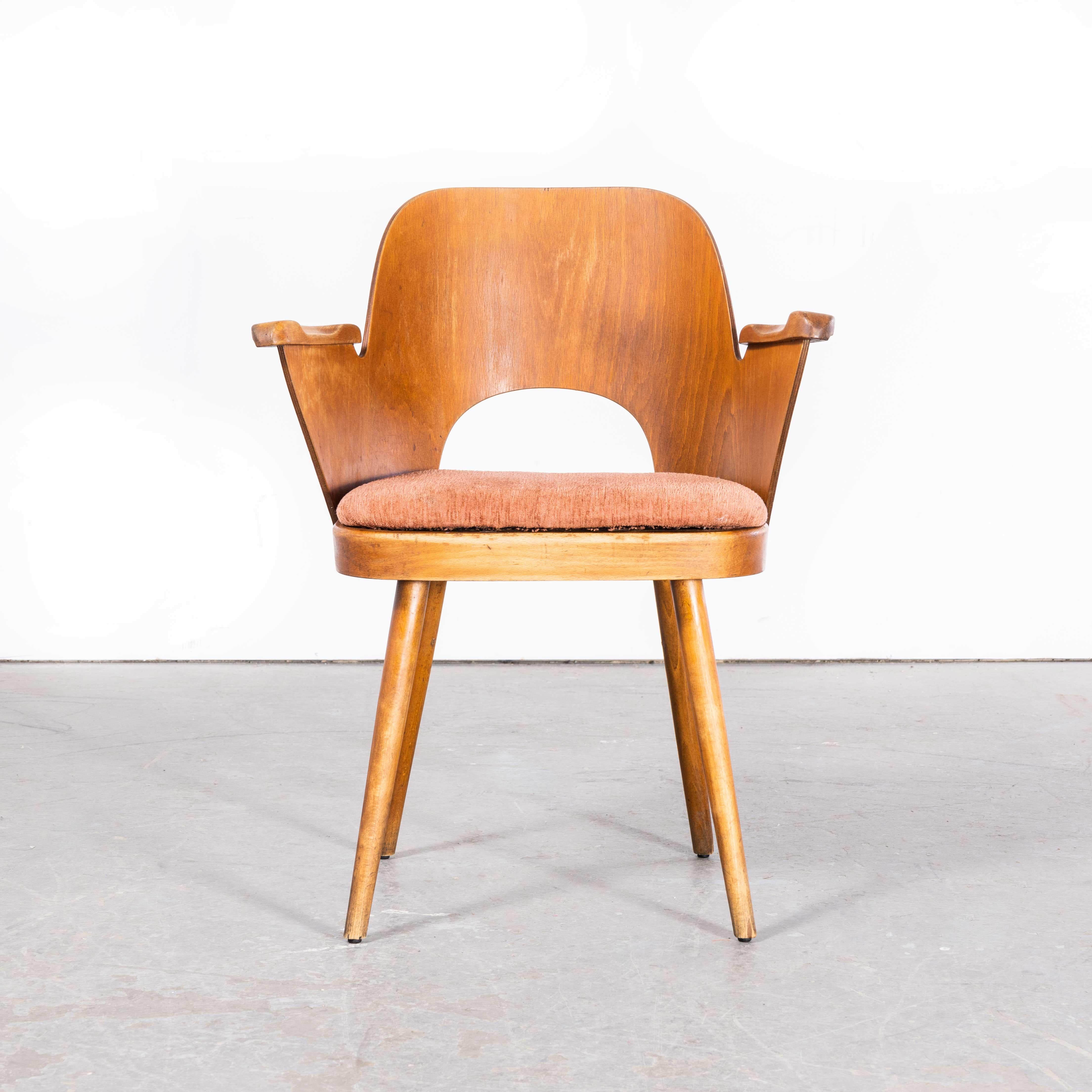 1960’s Upholstered Side – Arm Chair – Oswald Haerdtl
1960’s Upholstered Side – Arm Chair – Oswald Haerdtl. This chairs was produced by the famous Czech firm Ton, still trading today and producing beautiful furniture, they are an offshoot of Thonet.