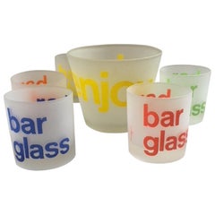 1960's USA Morgan Barware with Ice Bucket and Six Low Tumbler Glasses