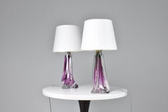 Lampes de table en cristal Val Saint Lambert des années 1960