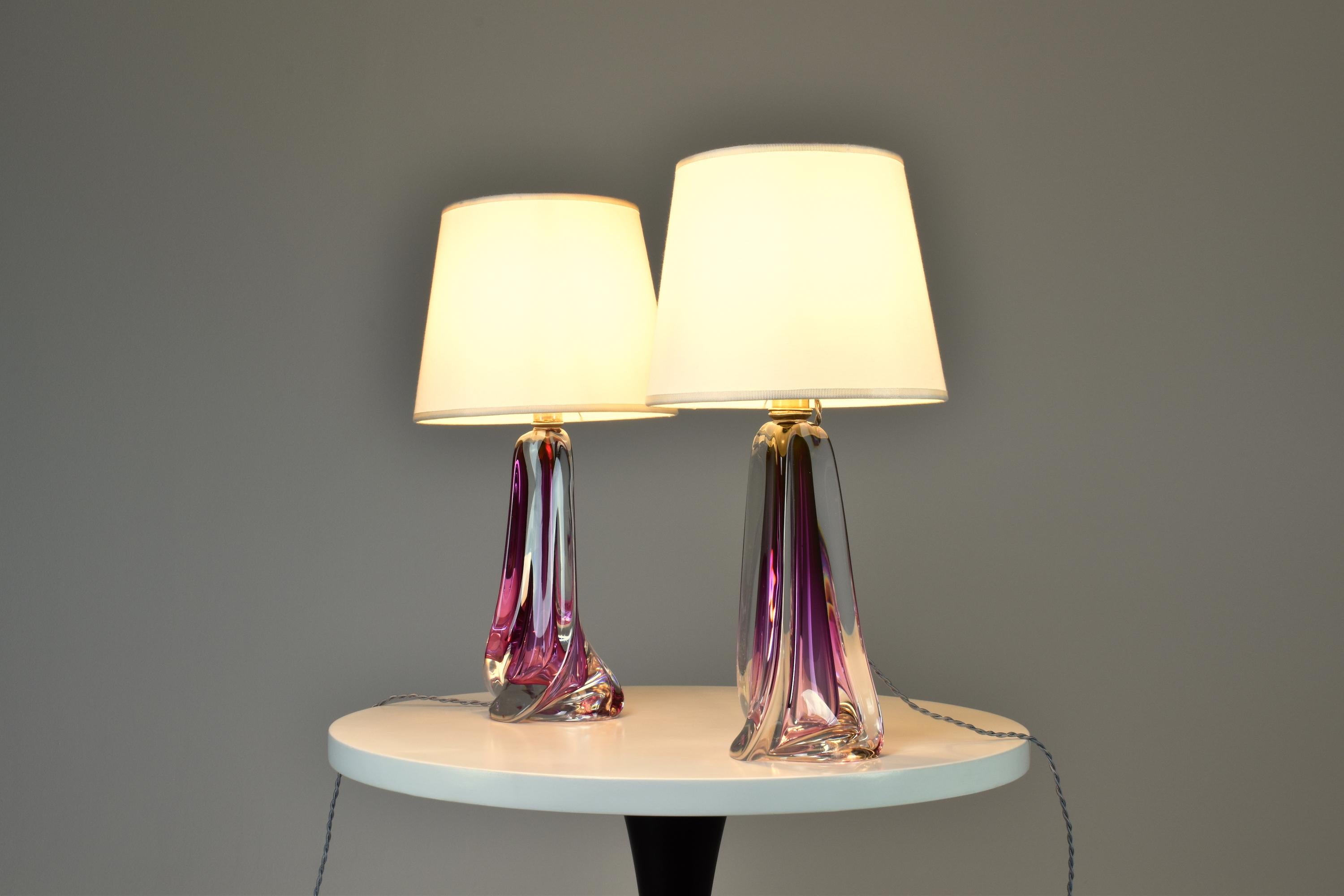 Mid-Century Modern 1960's Val Saint Lambert Crystal Table Lamps 