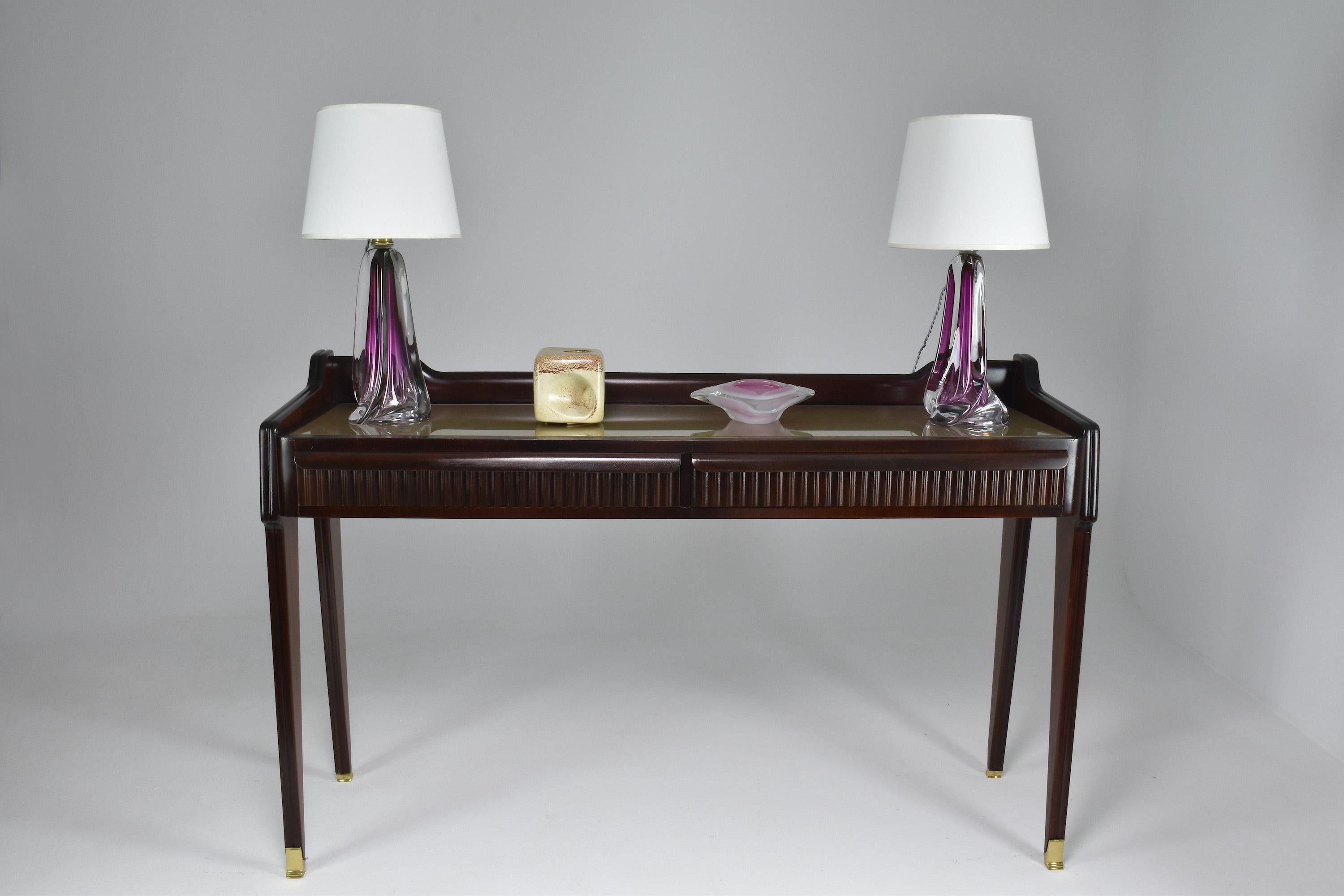 European 1960's Val Saint Lambert Crystal Table Lamps