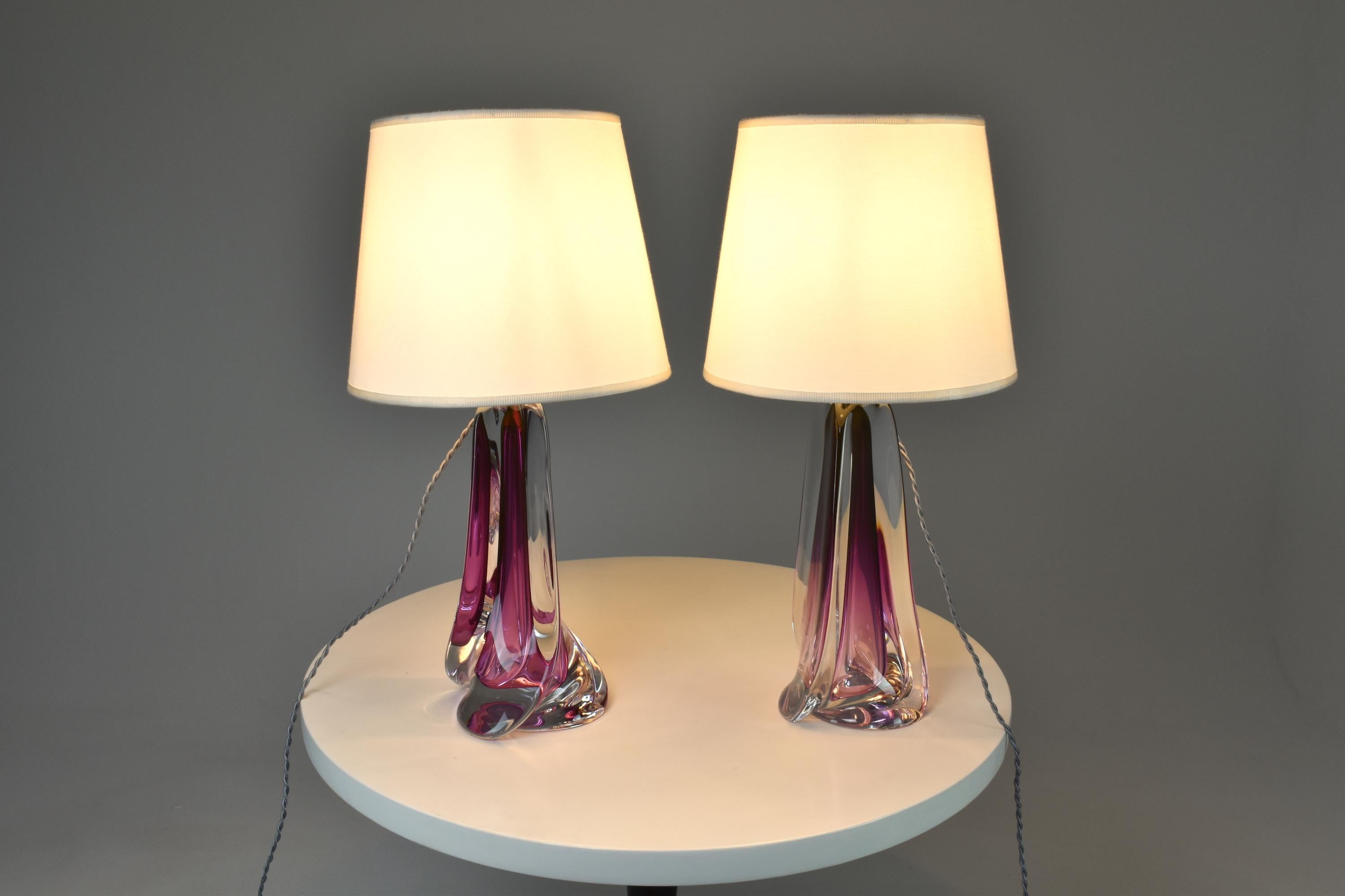 20th Century 1960's Val Saint Lambert Crystal Table Lamps 