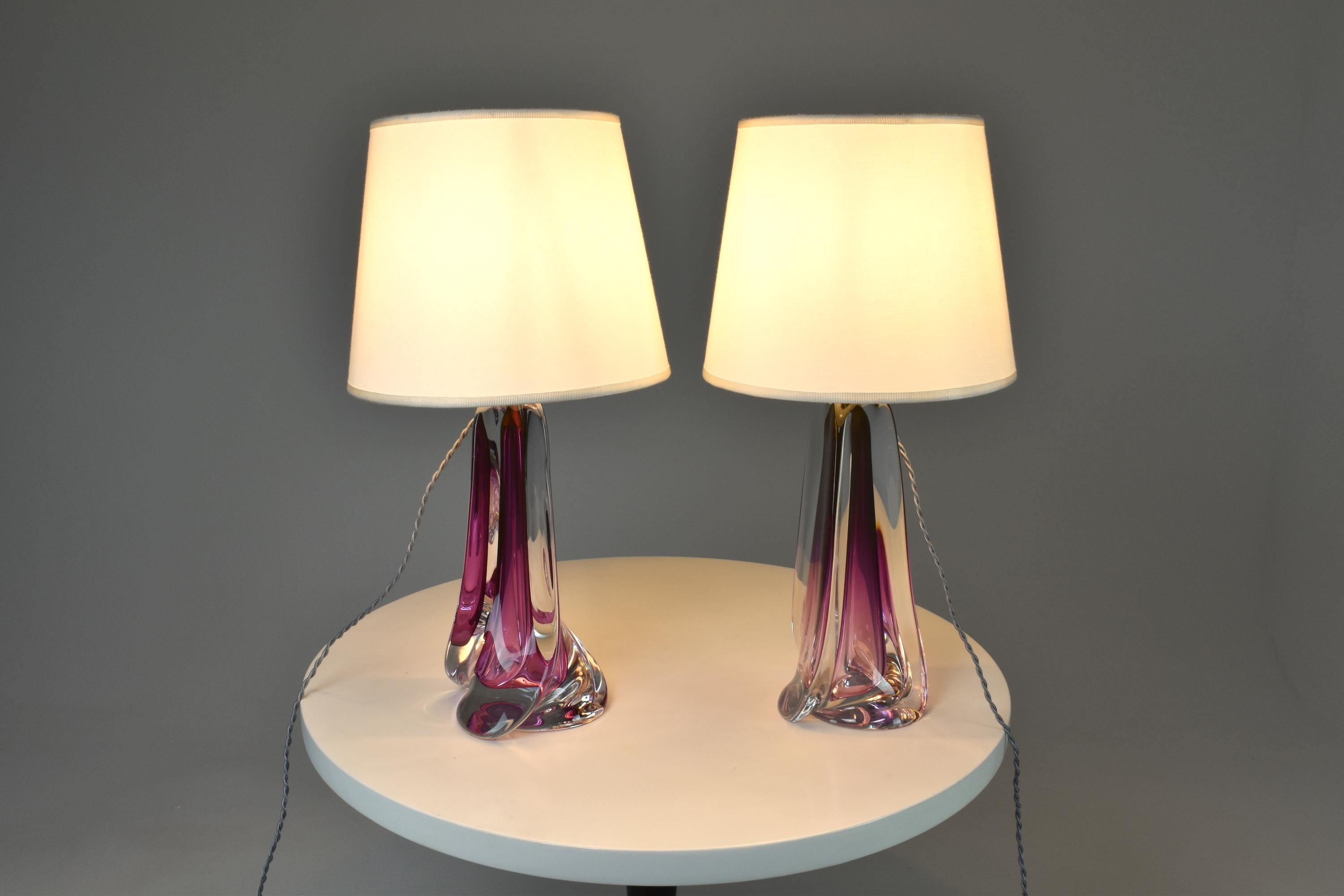 20th Century 1960's Val Saint Lambert Crystal Table Lamps