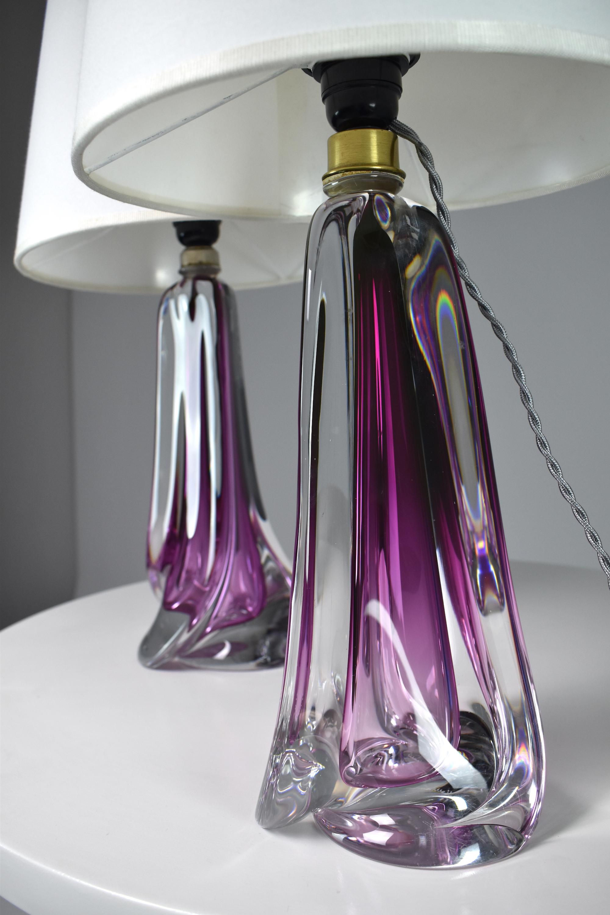 1960's Val Saint Lambert Crystal Table Lamps  1