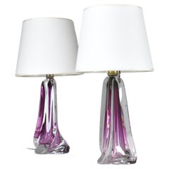 1960's Val Saint Lambert Crystal Table Lamps 