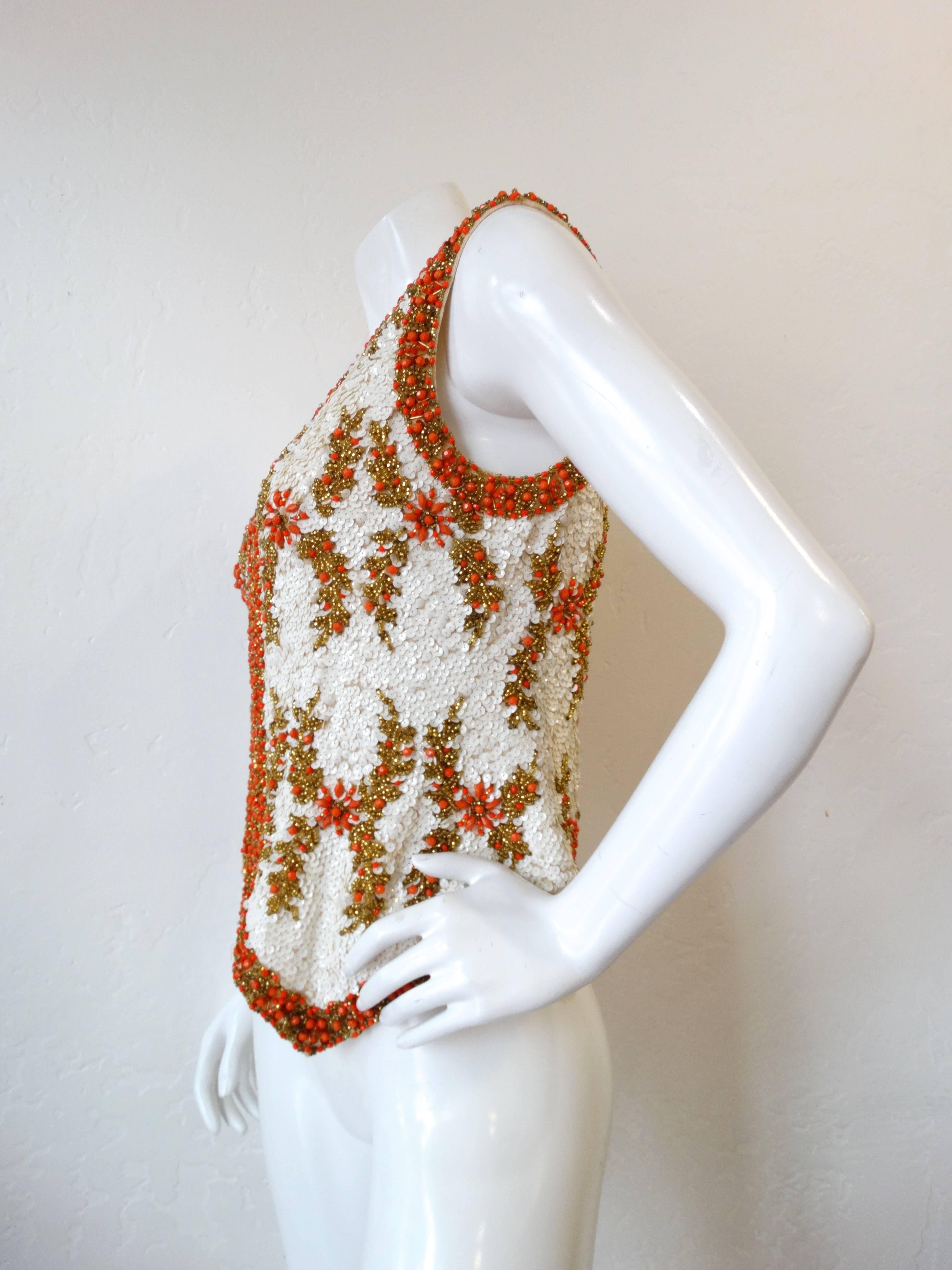 1960s Valentina Ltd Sequin Beaded Zip Up Vest  In Excellent Condition In Scottsdale, AZ