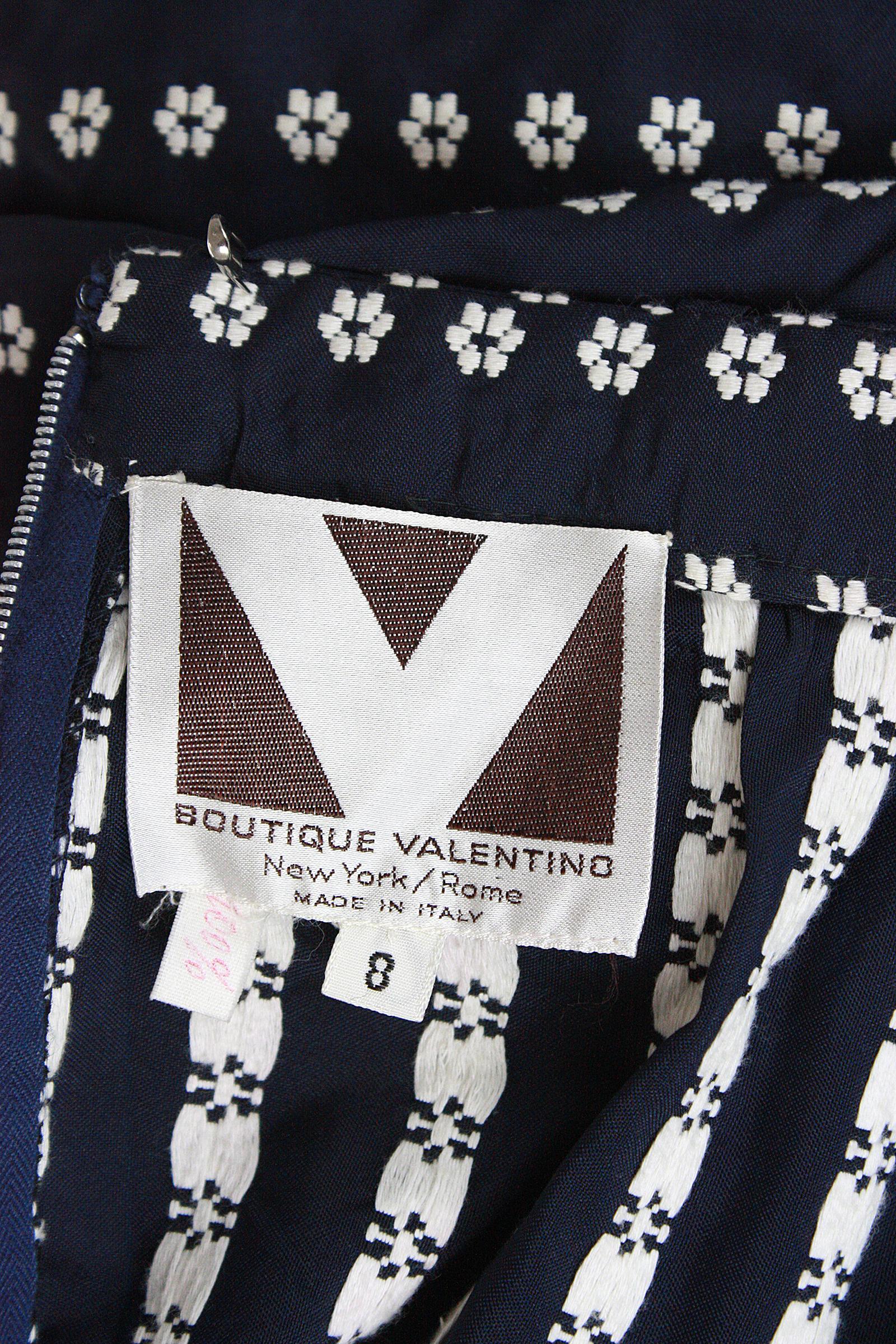 VALENTINO Boutique Circa 1960s Navy & White Floral Pattern Maxi  Skirt 1