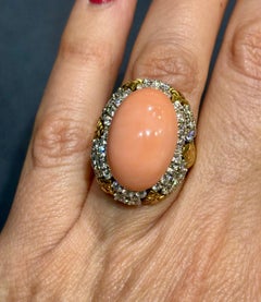 1960s Van Cleef & Arpels 18k gold, cabochon coral and diamond cocktail ring