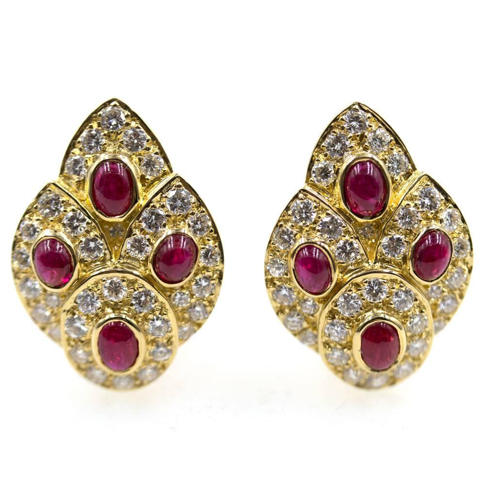1960s Van Cleef & Arpels Diamond Ruby Estate Earrings In Excellent Condition In Boca Raton, FL