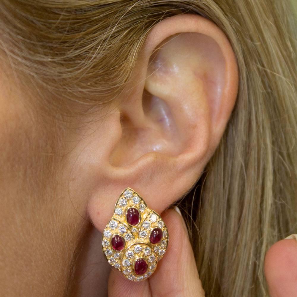 Women's 1960s Van Cleef & Arpels Diamond Ruby Estate Earrings