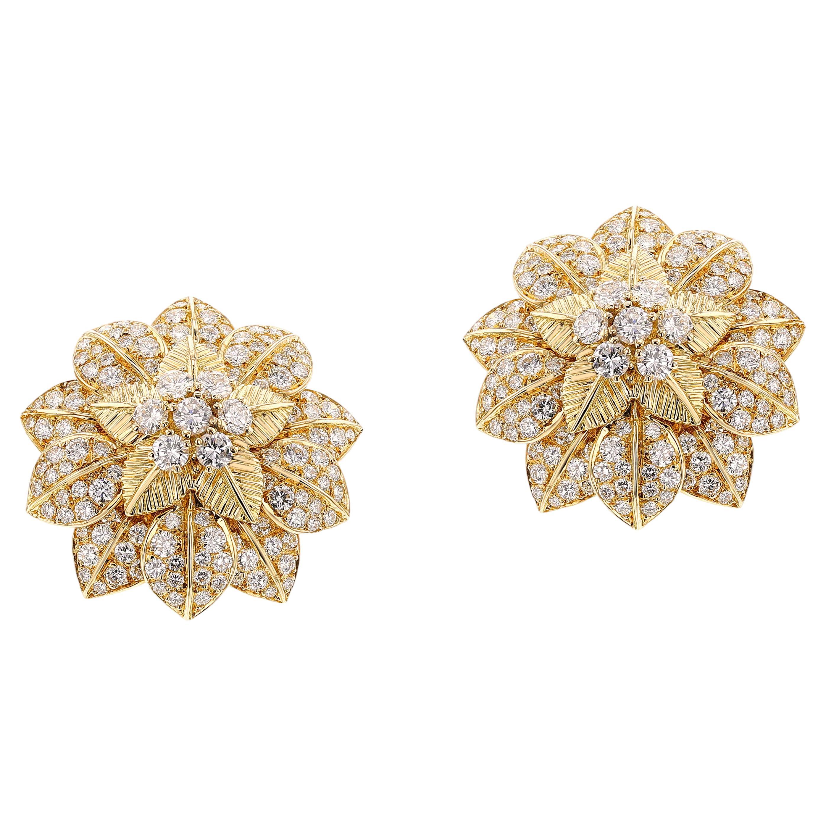 1960s Van Cleef & Arpels French Flower Diamond Petal Earrings For Sale