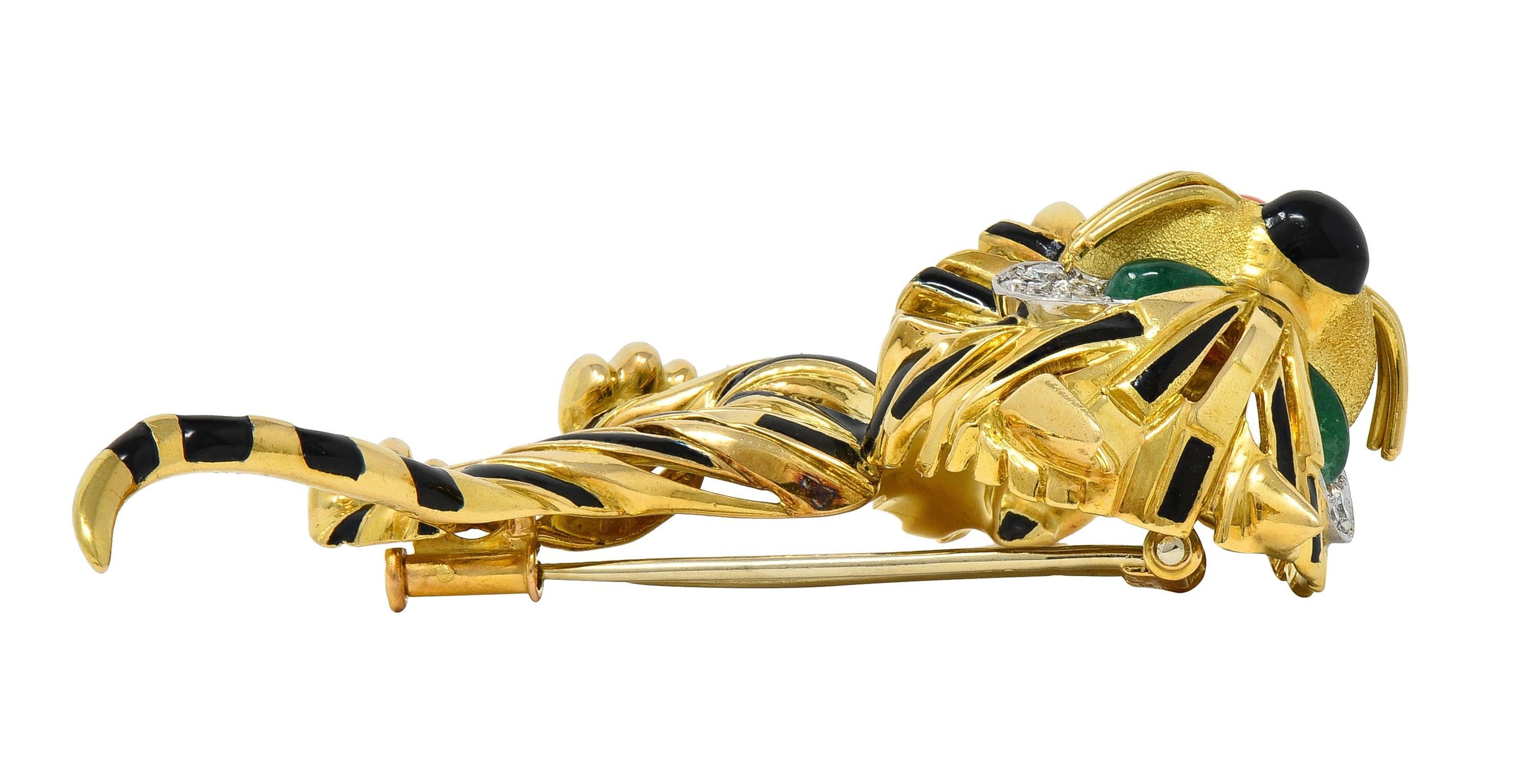 1960's Van Cleef & Arpels Französisch Multi-Gem 18K Gold Vintage Tiger Brosche im Angebot 4