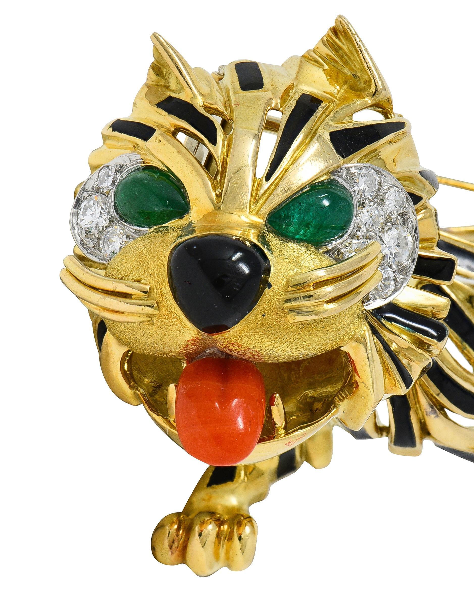 1960's Van Cleef & Arpels Französisch Multi-Gem 18K Gold Vintage Tiger Brosche (Moderne) im Angebot
