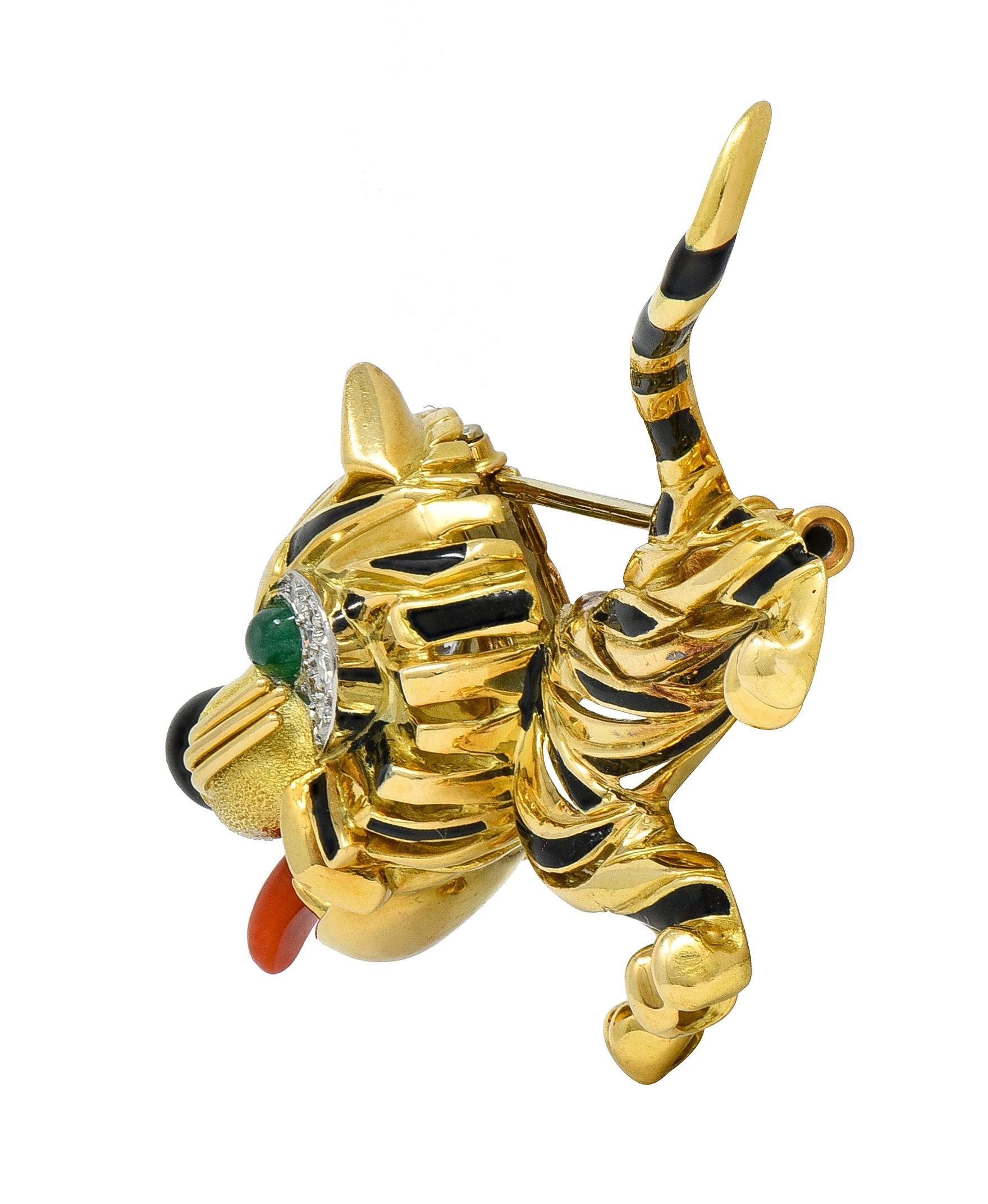 1960's Van Cleef & Arpels Französisch Multi-Gem 18K Gold Vintage Tiger Brosche im Zustand „Hervorragend“ im Angebot in Philadelphia, PA