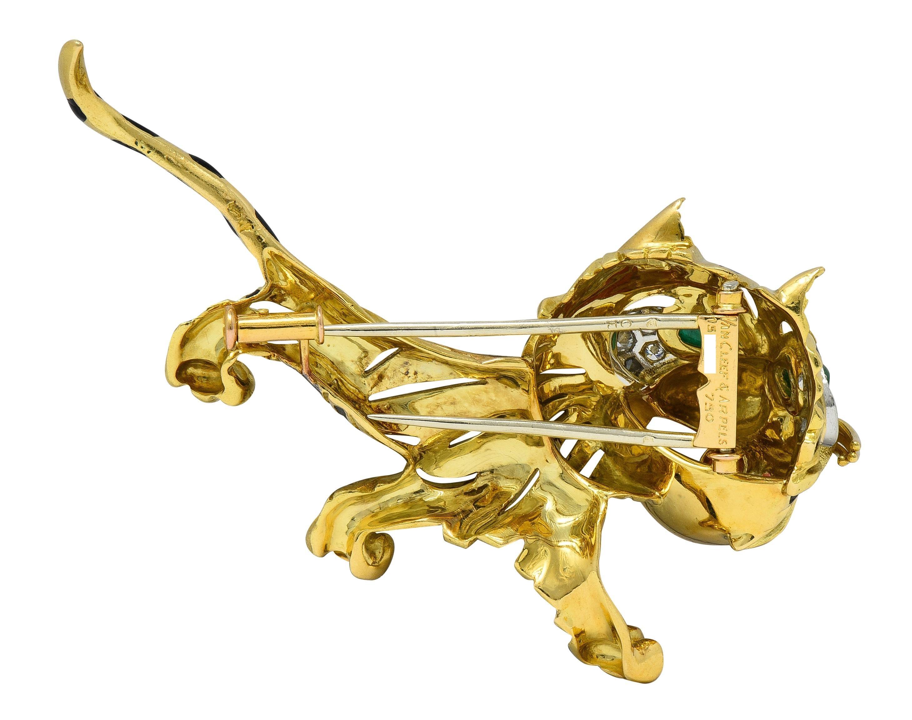 1960's Van Cleef & Arpels Französisch Multi-Gem 18K Gold Vintage Tiger Brosche für Damen oder Herren im Angebot