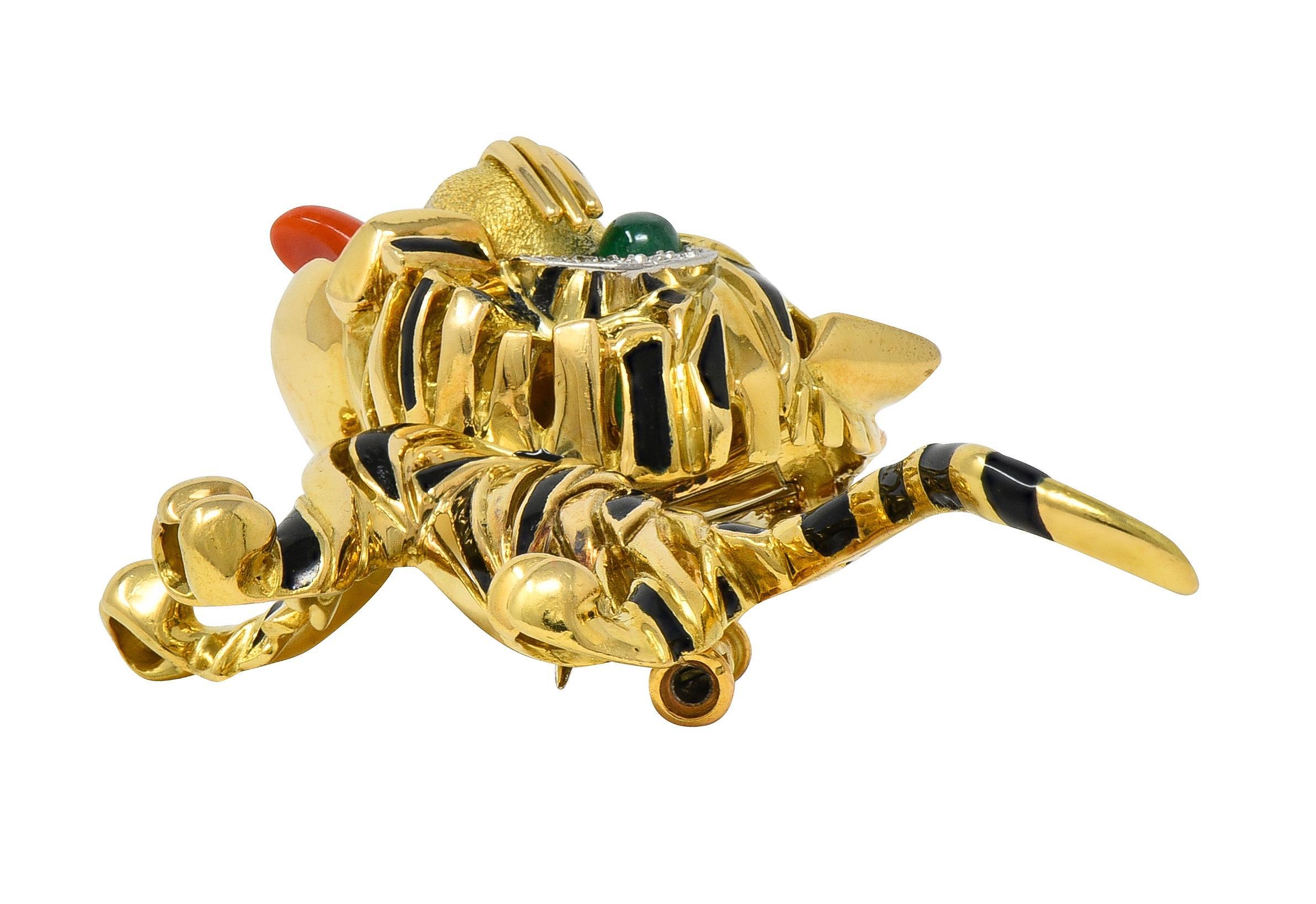 1960's Van Cleef & Arpels Französisch Multi-Gem 18K Gold Vintage Tiger Brosche im Angebot 2