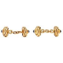 1960's Van Cleef & Arpels French Sapphire 18K Yellow Gold Vintage Knot Cufflinks