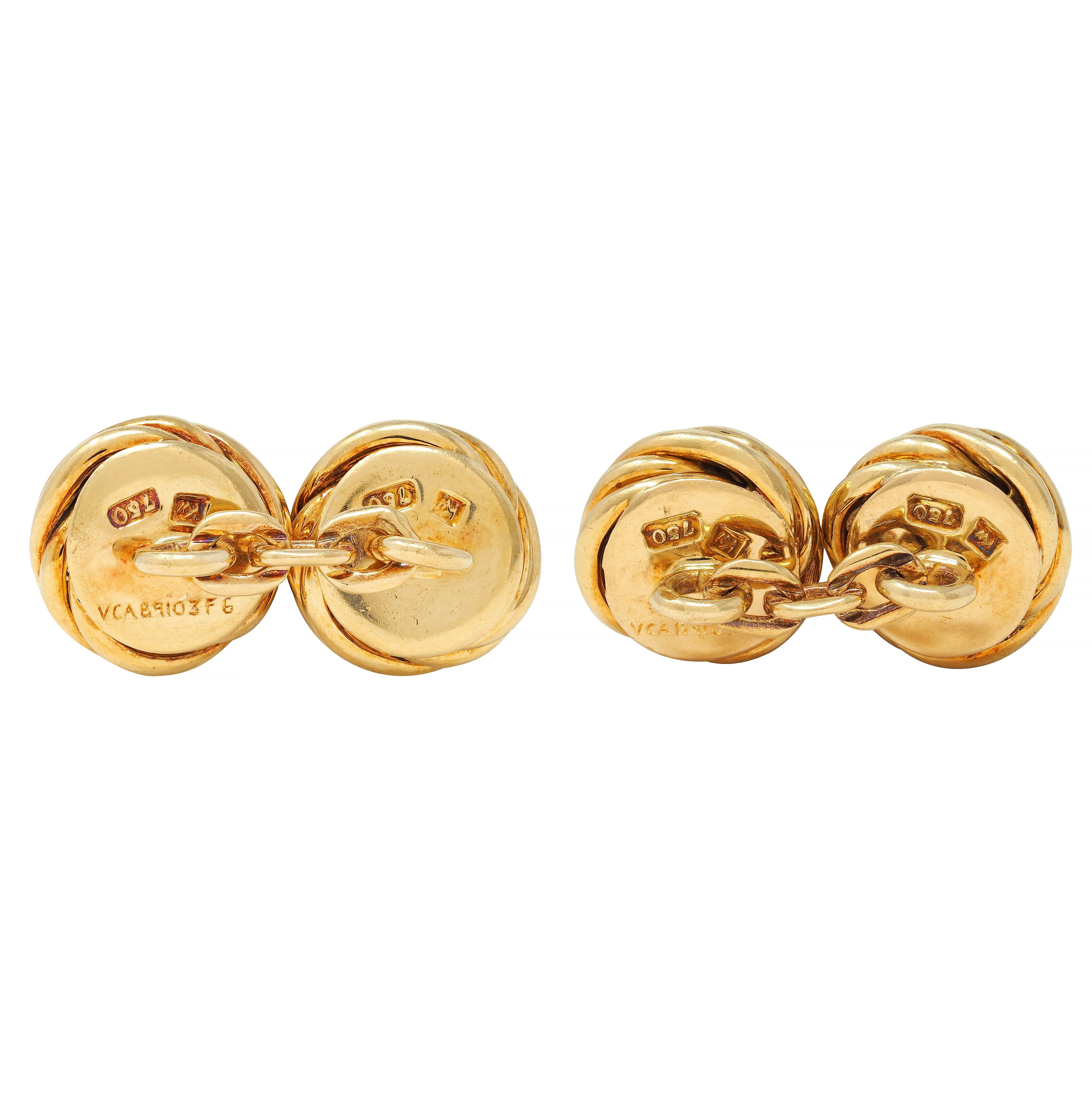 Cabochon 1960's Van Cleef & Arpels French Sapphire 18K Yellow Gold Vintage Knot Cufflinks For Sale