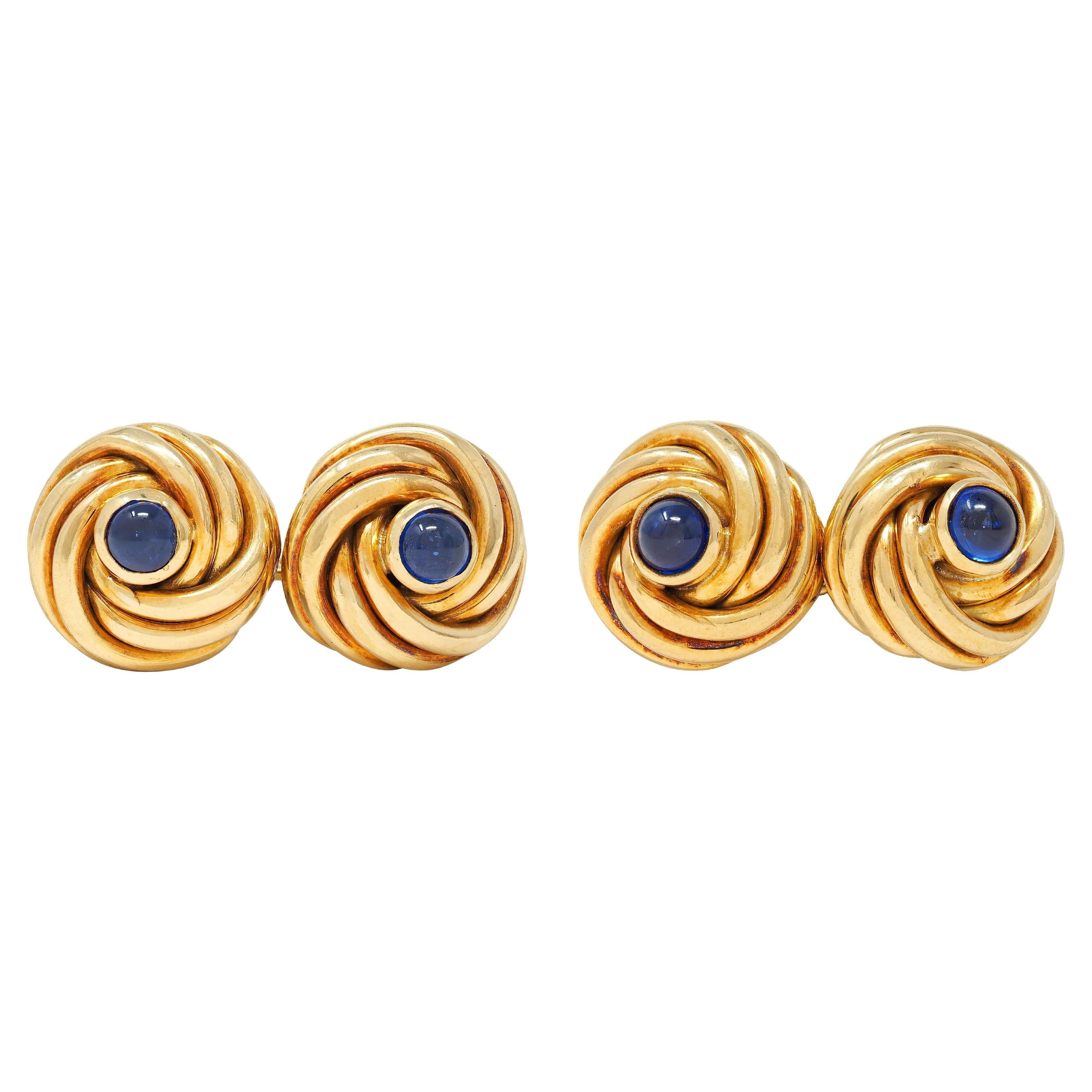 Van Cleef & Arpels, gemelli da polso vintage in oro giallo 18 carati con zaffiro degli anni '60