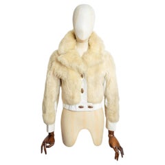 1960s Vanilla Cream Off White Sheepskin Shearling Coat Cropped Penny Pane Jacket
