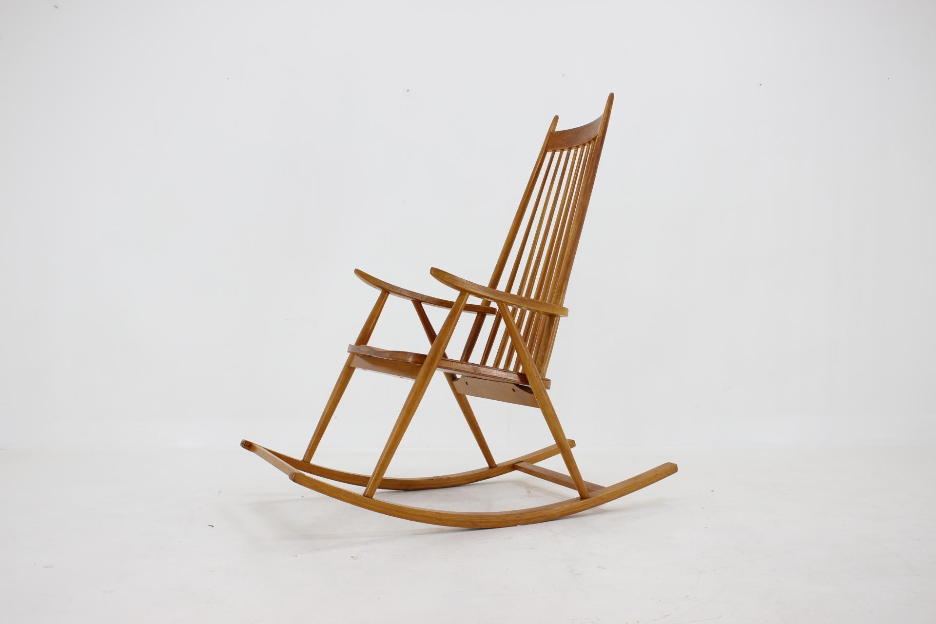 Mid-Century Modern 1960s Varjosen Puunjalostus Beech Rocking Chair, Finland