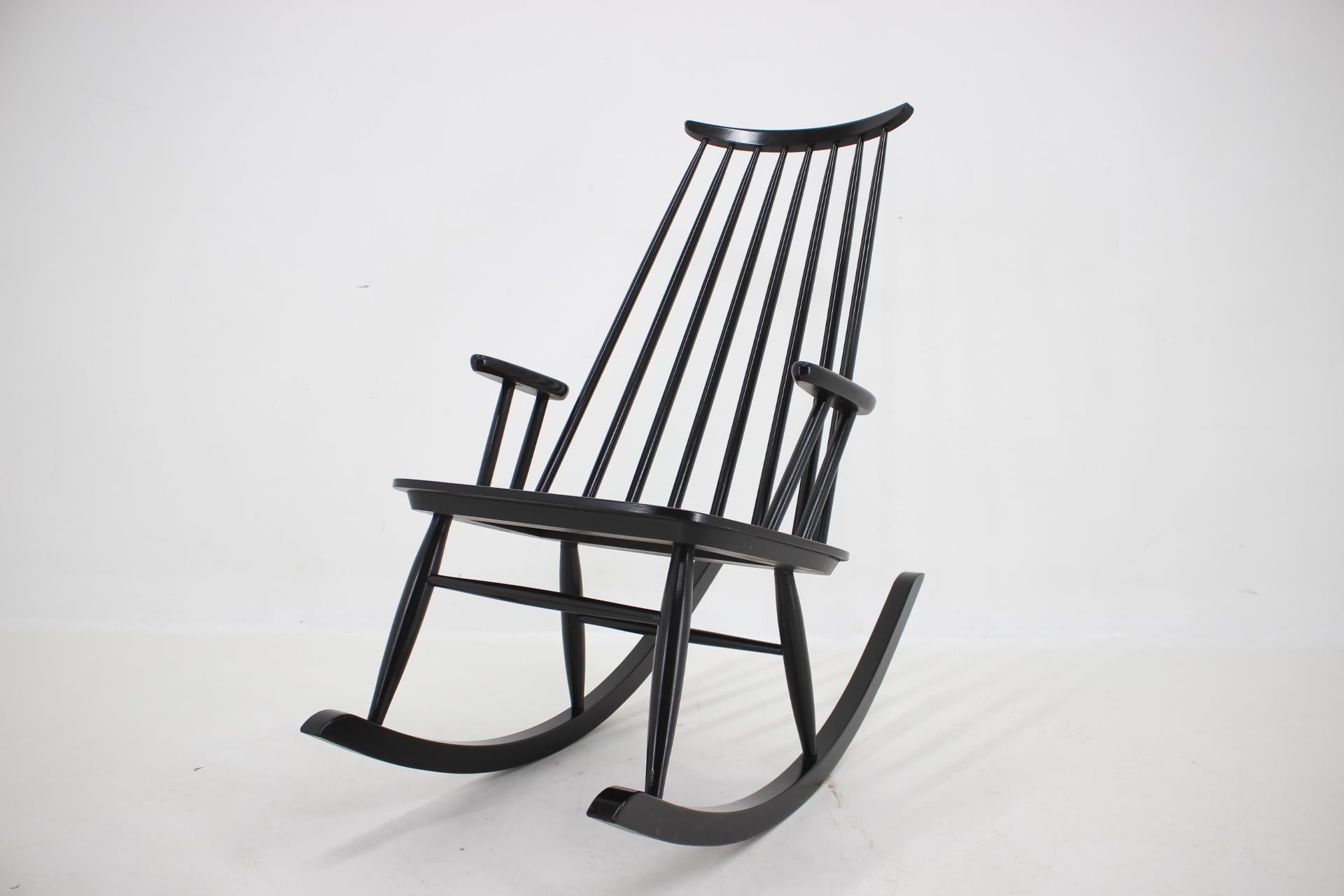 Veneer 1960s Varjosen Puunjalostus Beech Rocking Chair, Finland For Sale