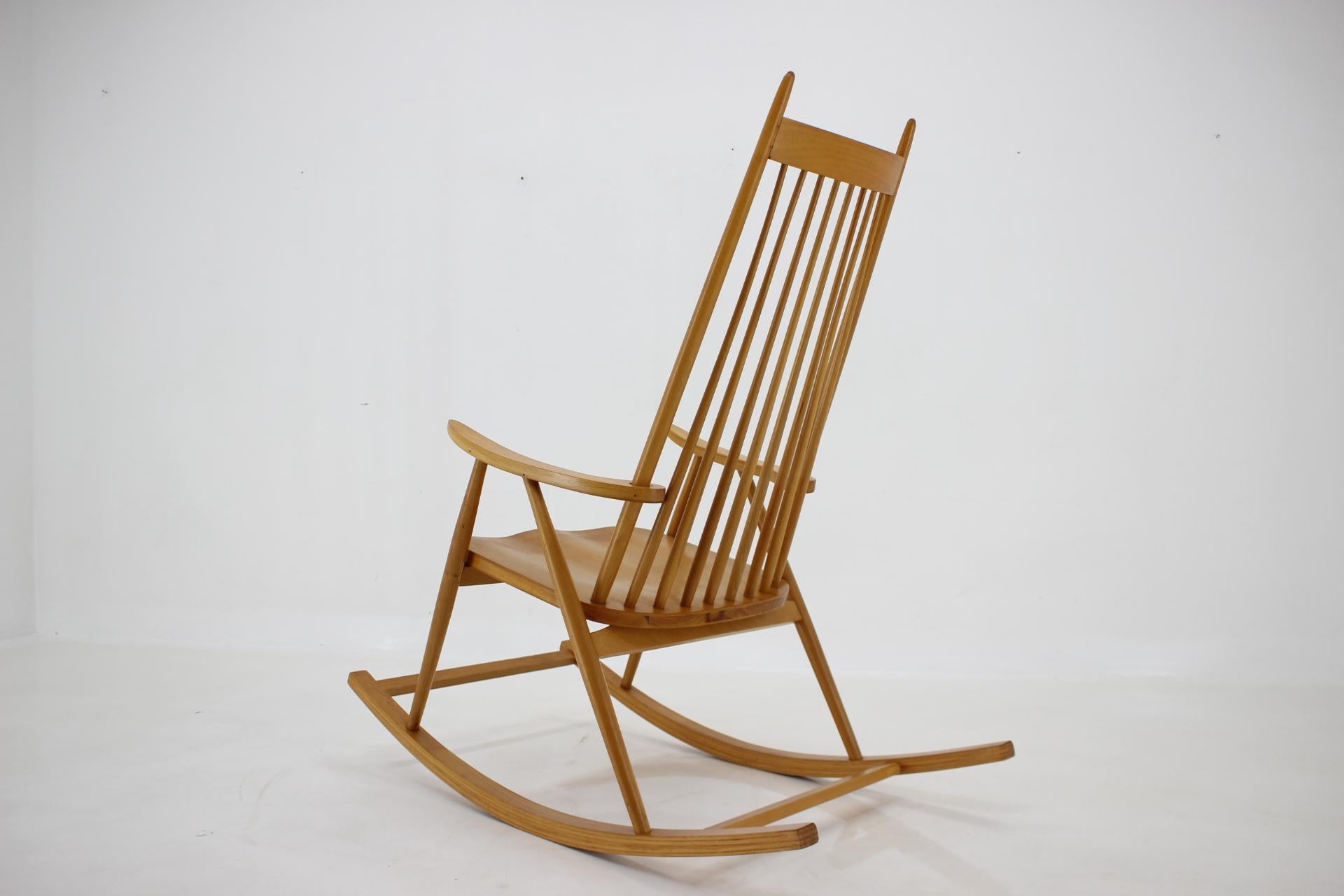 Wood 1960s, Varjosen Puunjalostus Beech Rocking Chair for Uusikylä, Finland For Sale