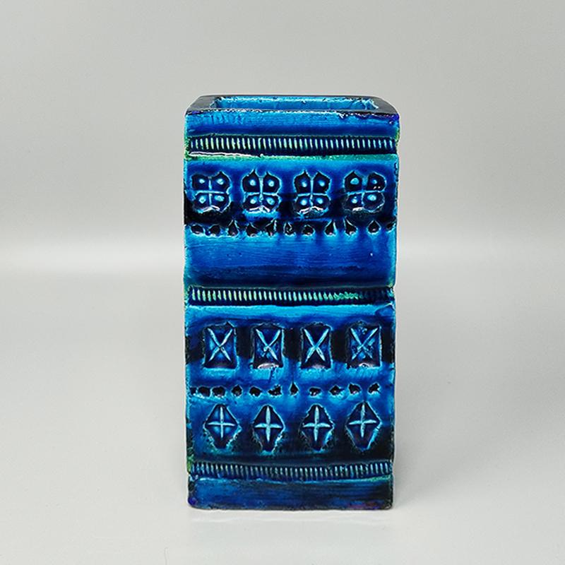 Mid-Century moderno Vaso anni '60 di Aldo Londi per Bitossi Blue Rimini Collection in vendita