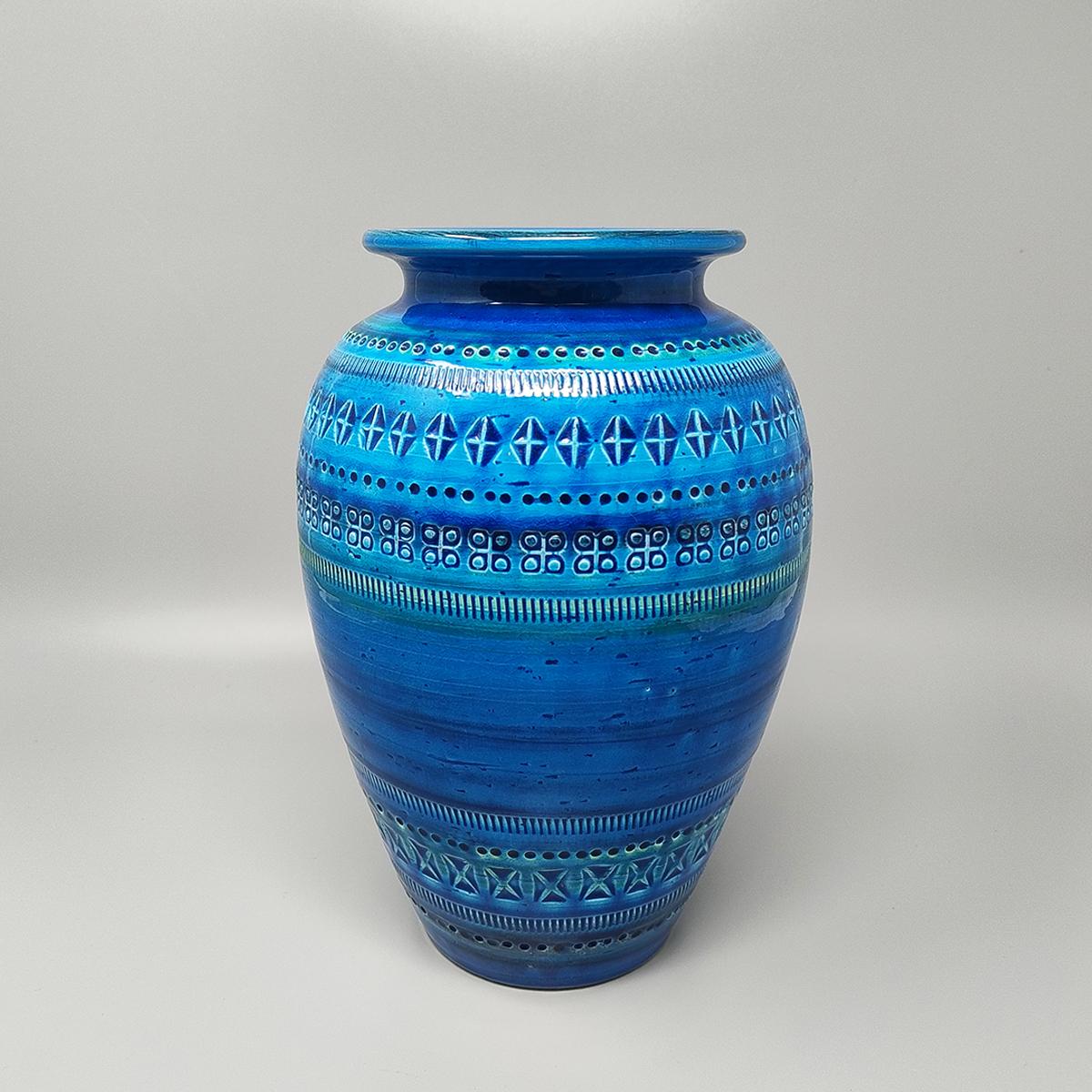 Italian 1960s Vase by Aldo Londi for Bitossi Blue Rimini Collection For Sale
