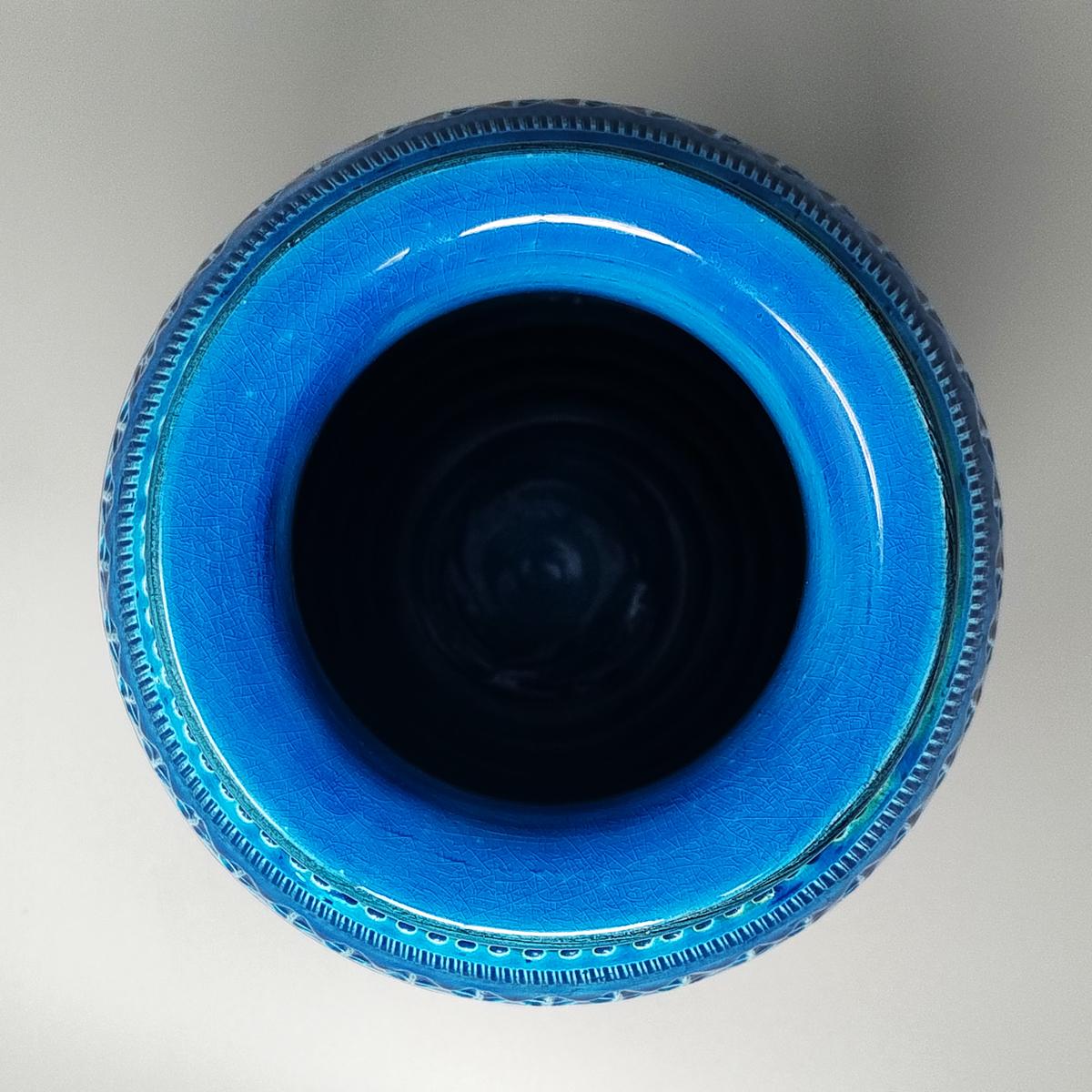 Metà XX secolo Vaso anni '60 di Aldo Londi per Bitossi Blue Rimini Collection in vendita