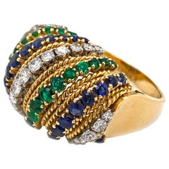 Vintage 1960s VCA Van Cleef & Arpels Emerald Sapphire Diamond Ring