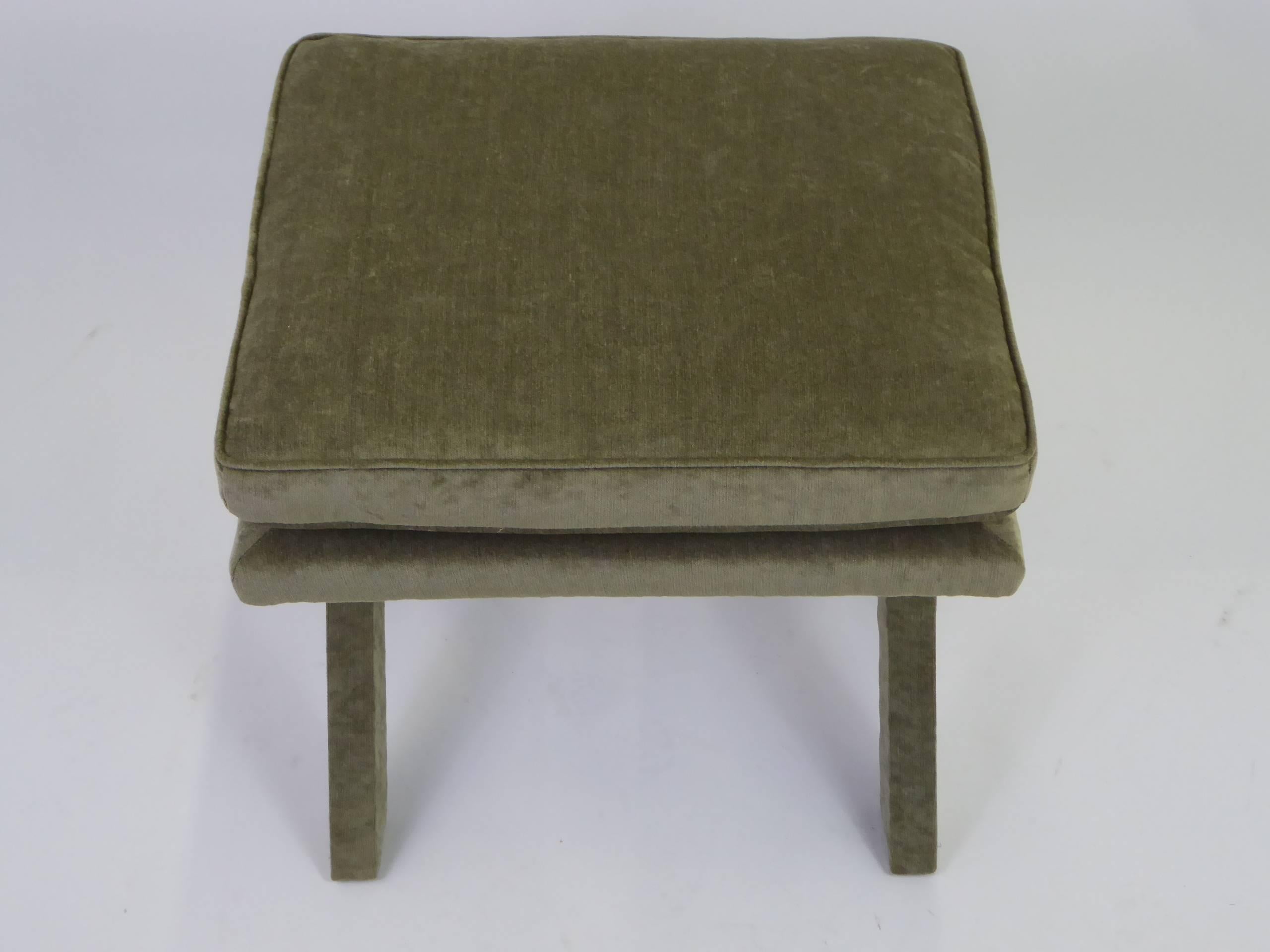 1960s Velvet X-Bench Stool in the Style of Billy Baldwin In Excellent Condition In Miami, FL