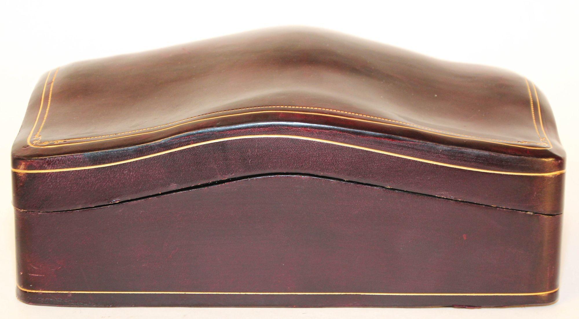 Italian 1960s Venetian Brown Leather Humpback Box with Gold Embossed Trim Made in Italy