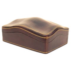 Vintage 1960s Venetian Brown Leather Humpback Box with Gold Embossed Trim Made in Italy