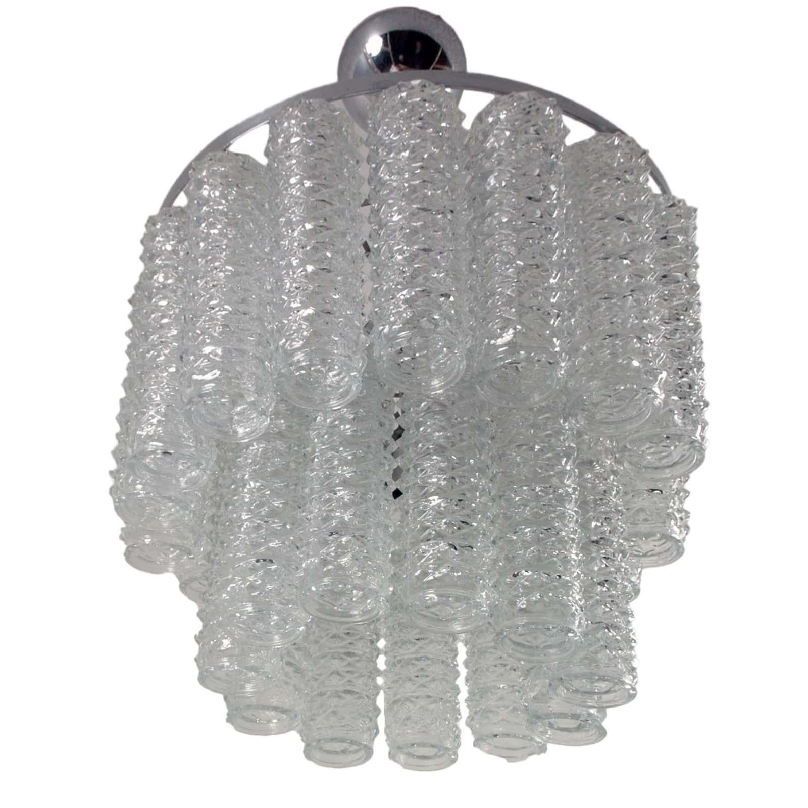 Italian 1960s Venetian Chandelier, Transparent Blown Murano Glass, Style of Venini For Sale