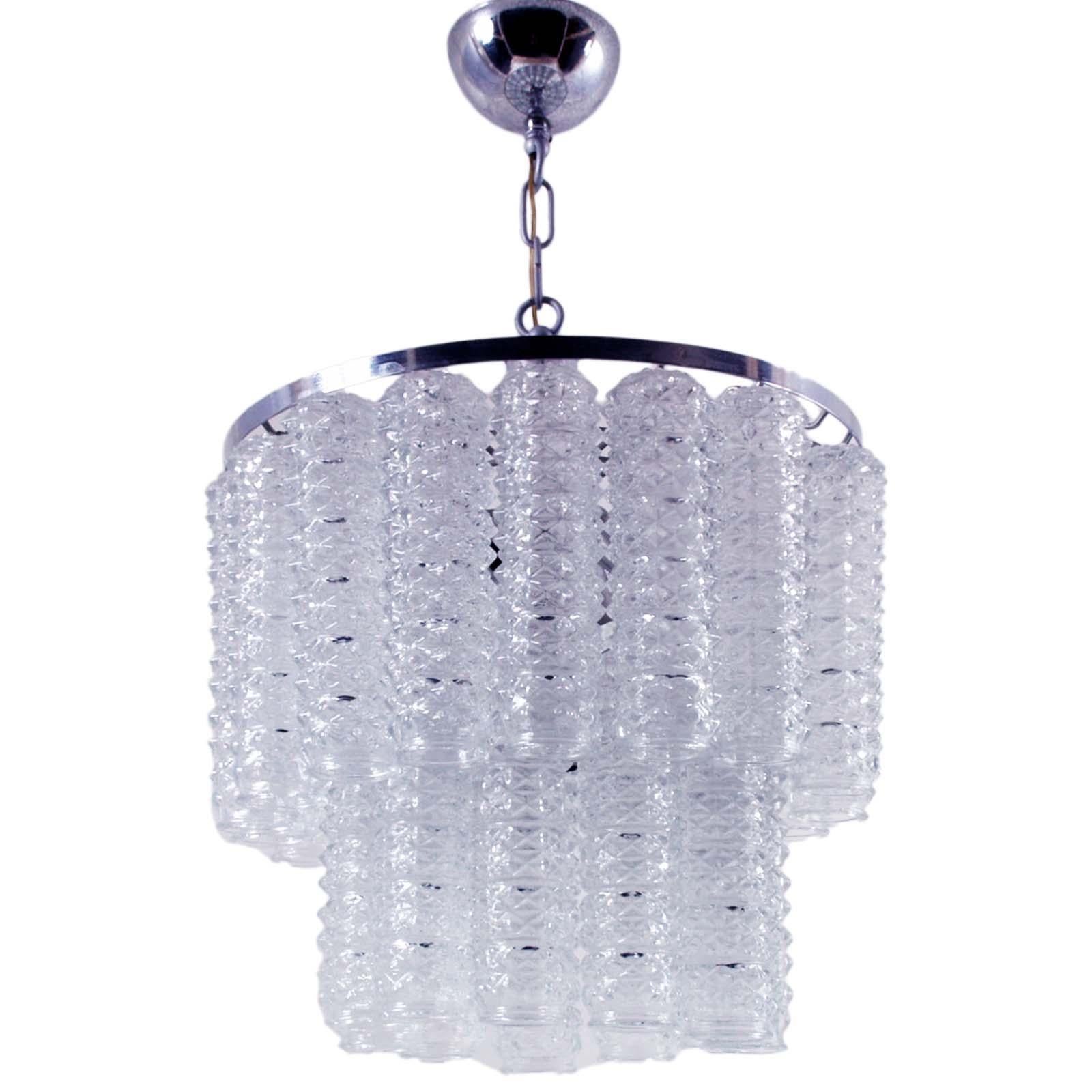 1960er Jahre Venezianischer Kronleuchter, transparentes mundgeblasenes Murano-Glas, im Stil von Venini (Versilbert) im Angebot