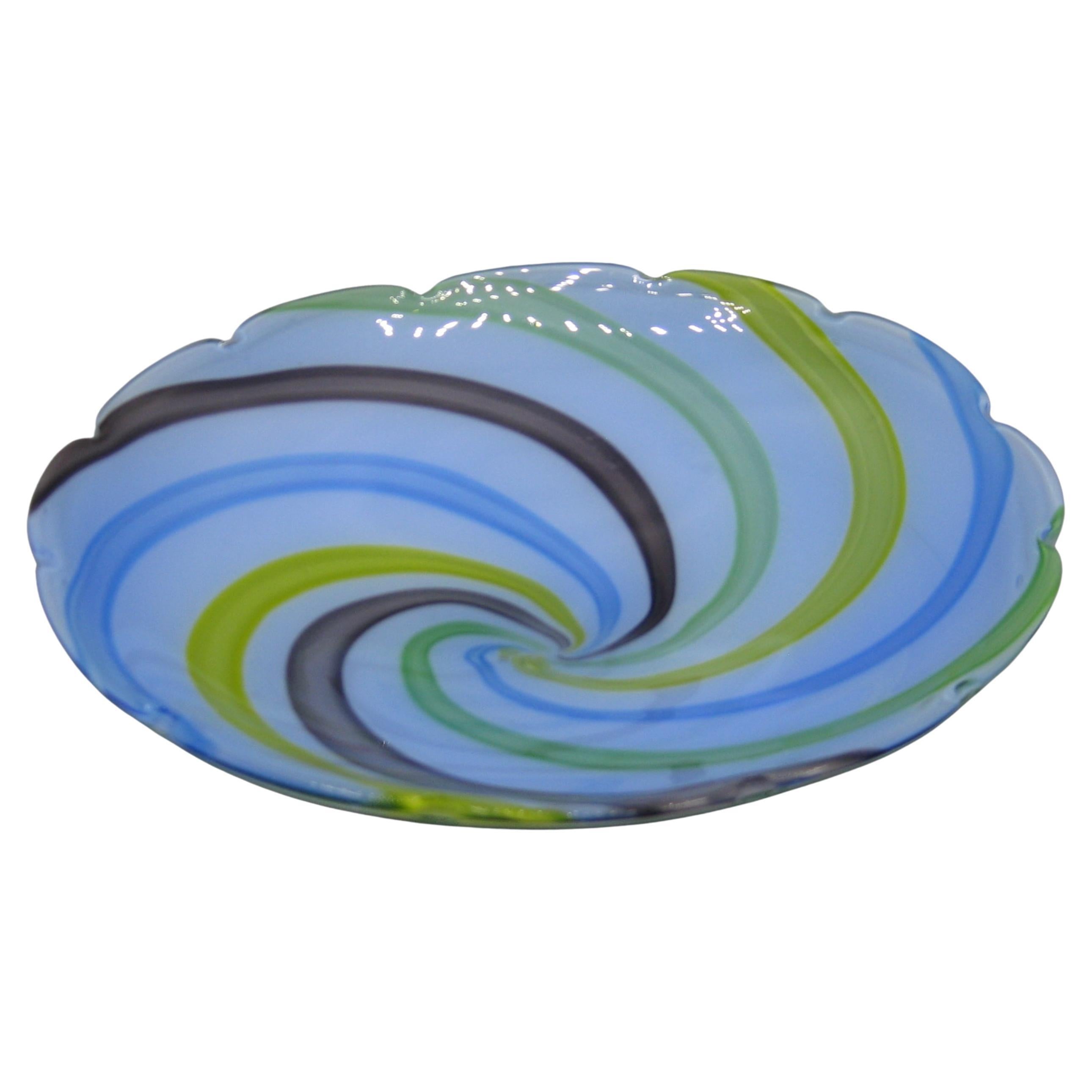 1960's Venetian Fratelli Toso Murano Art Glass Pinwheel Design Bowl Dish Italy