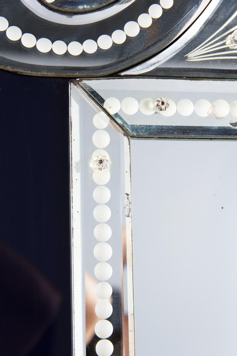 1960s Glass Mirror with Black Accents at 1stDibs