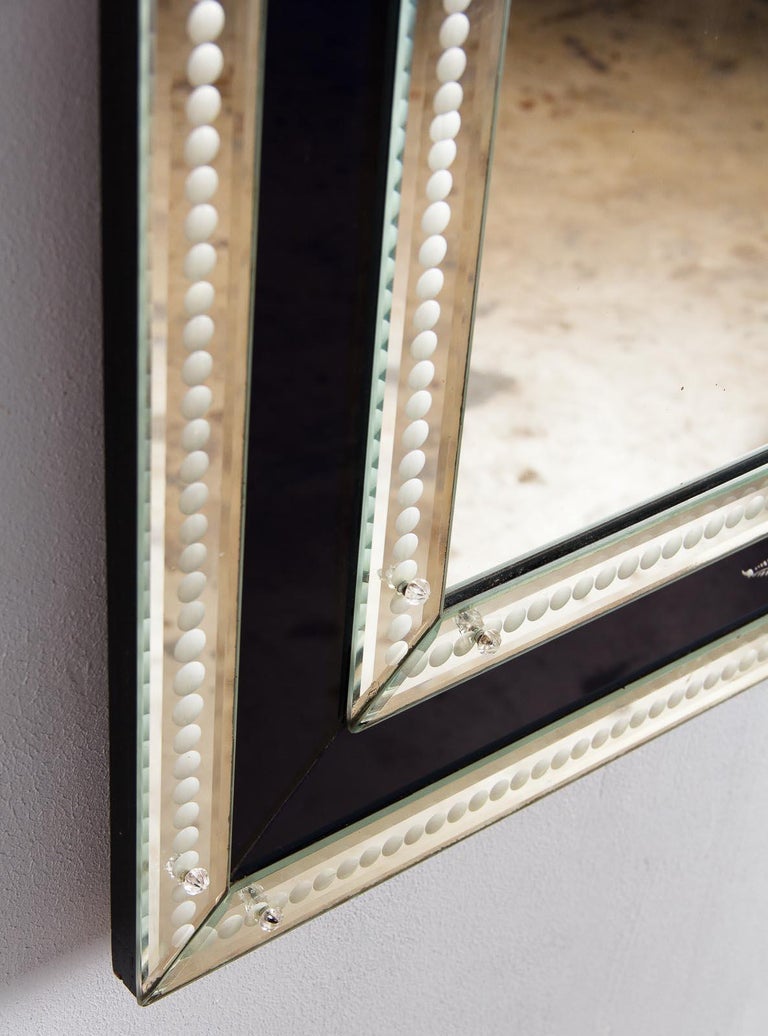 1960s Glass Mirror with Black Accents at 1stDibs